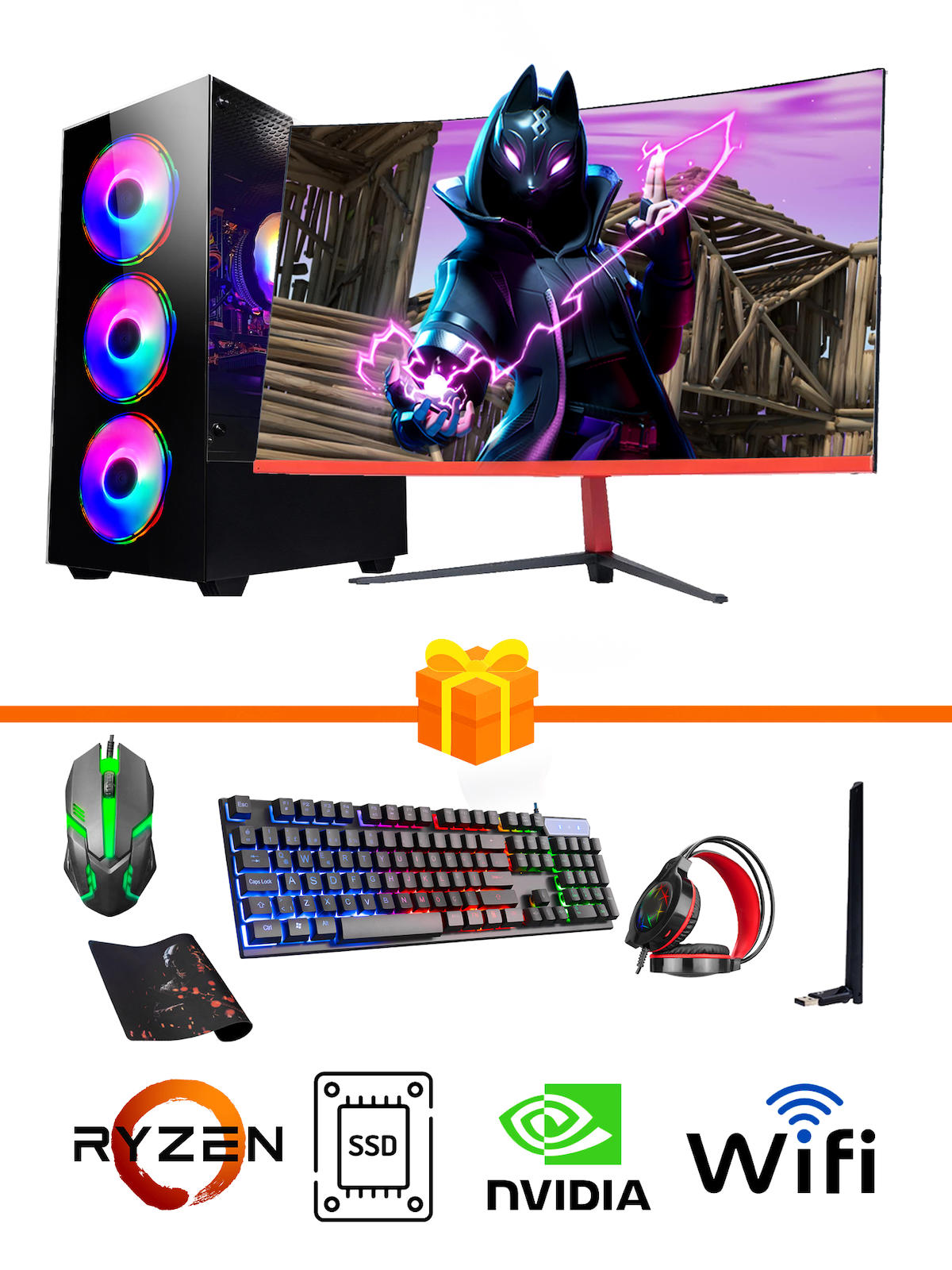 Ramtech RG182 Harici GeForce RTX 3050 Ekran Kartlı AMD Ryzen 3600 16 GB DDR4 512 GB SSD 23.6 inç FULL HD FreeDos Masaüstü Oyuncu Bilgisayarı