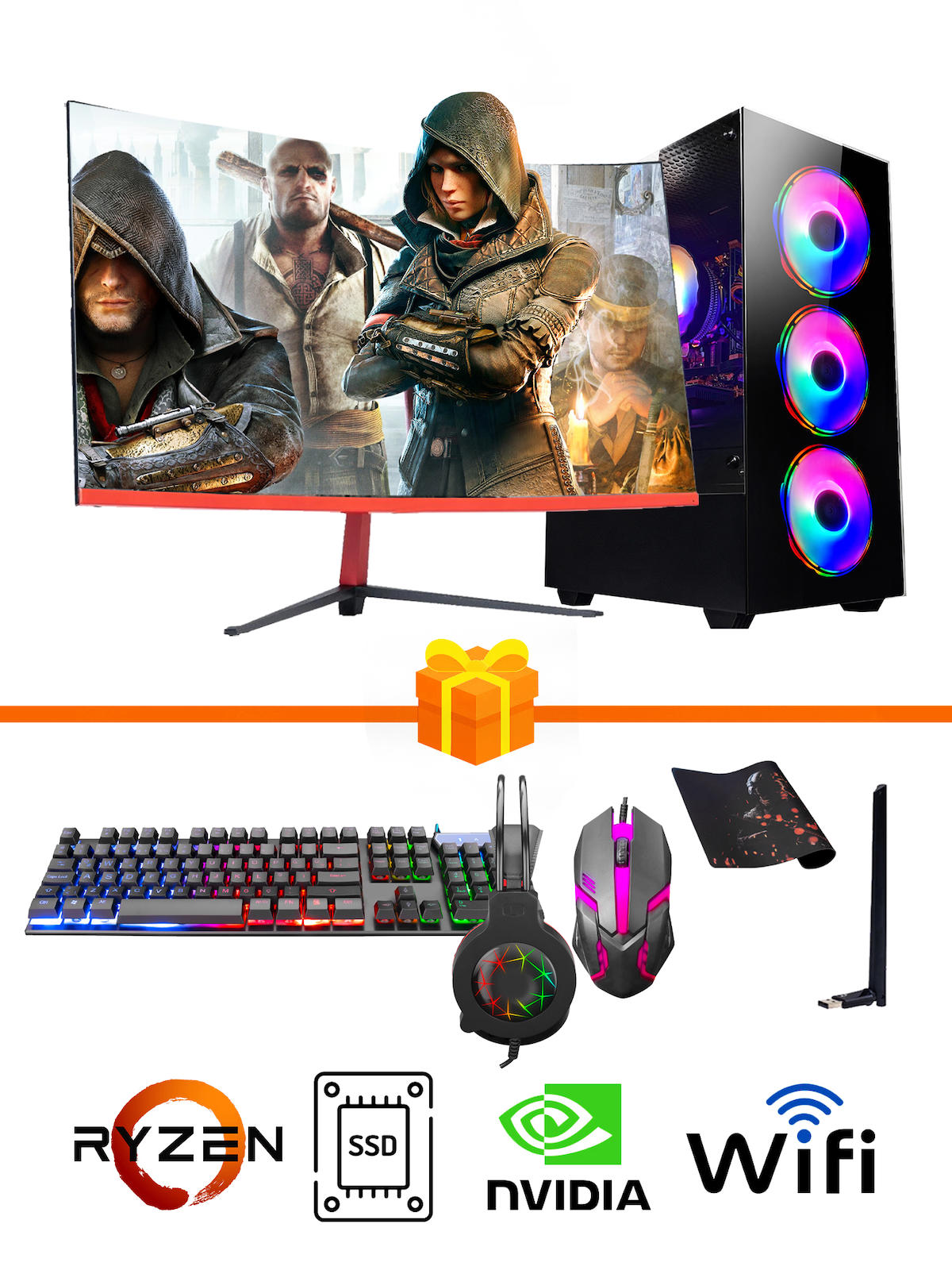 Ramtech RG184 Harici GeForce RTX 3050 Ekran Kartlı AMD Ryzen 5500 16 GB DDR4 512 GB SSD 23.6 inç FULL HD FreeDos Masaüstü Oyuncu Bilgisayarı