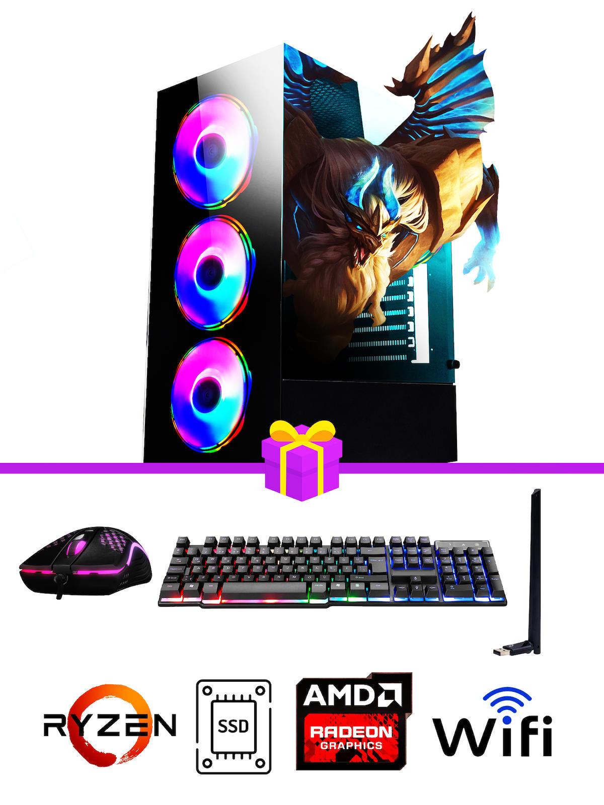 Ramtech Full Force FF463 Harici Radeon RX 580 Ekran Kartlı AMD Ryzen 5500 16 GB DDR4 256 GB SSD FreeDos Masaüstü Oyuncu Bilgisayarı