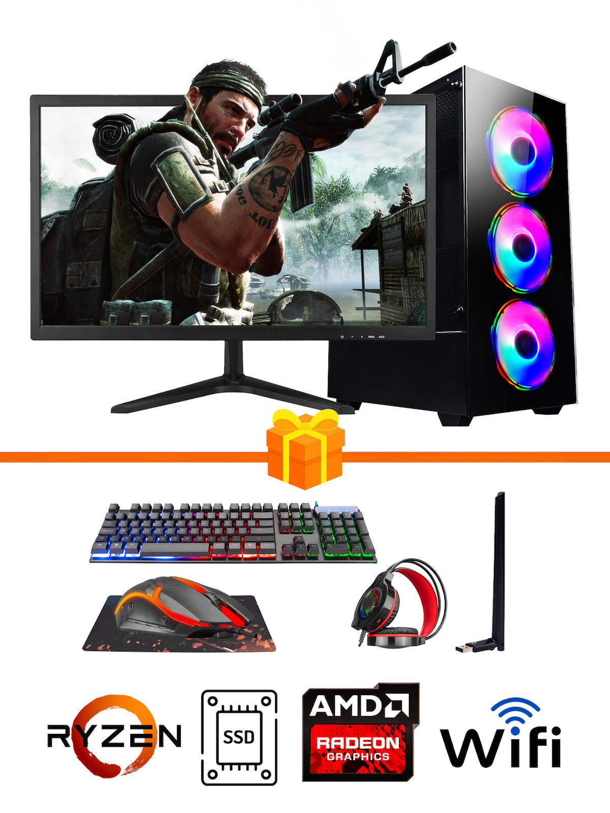 Ramtech Gaming RG505-058 Harici Radeon RX 550 Ekran Kartlı AMD Ryzen 5500 32 GB DDR4 128 GB SSD 21.5 inç FULL HD FreeDos Masaüstü Oyuncu Bilgisayarı