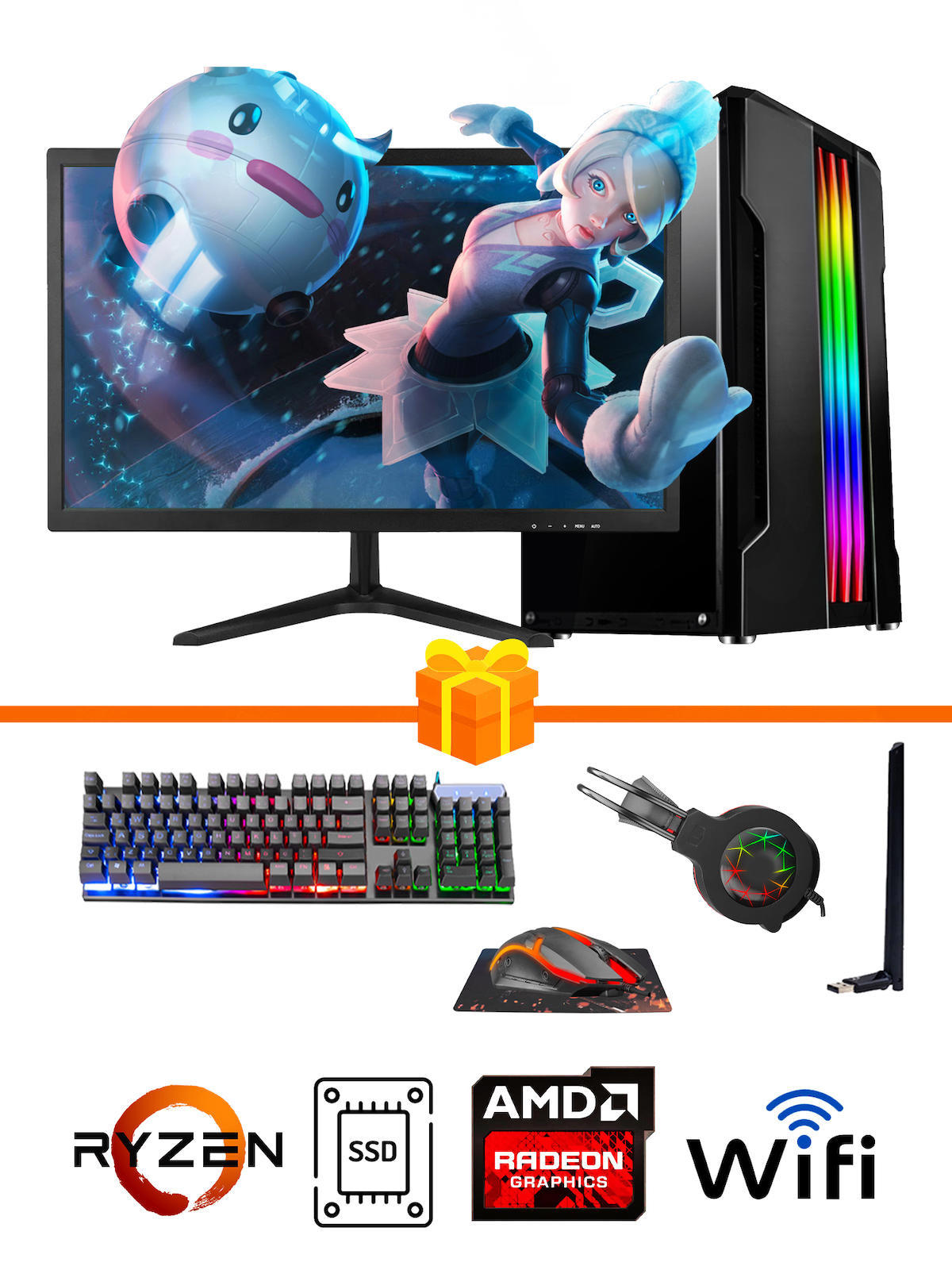 Ramtech Gaming RG505-051 Harici Radeon RX 550 Ekran Kartlı AMD Ryzen 5500 16 GB DDR4 256 GB SSD 21.5 inç FULL HD FreeDos Masaüstü Oyuncu Bilgisayarı