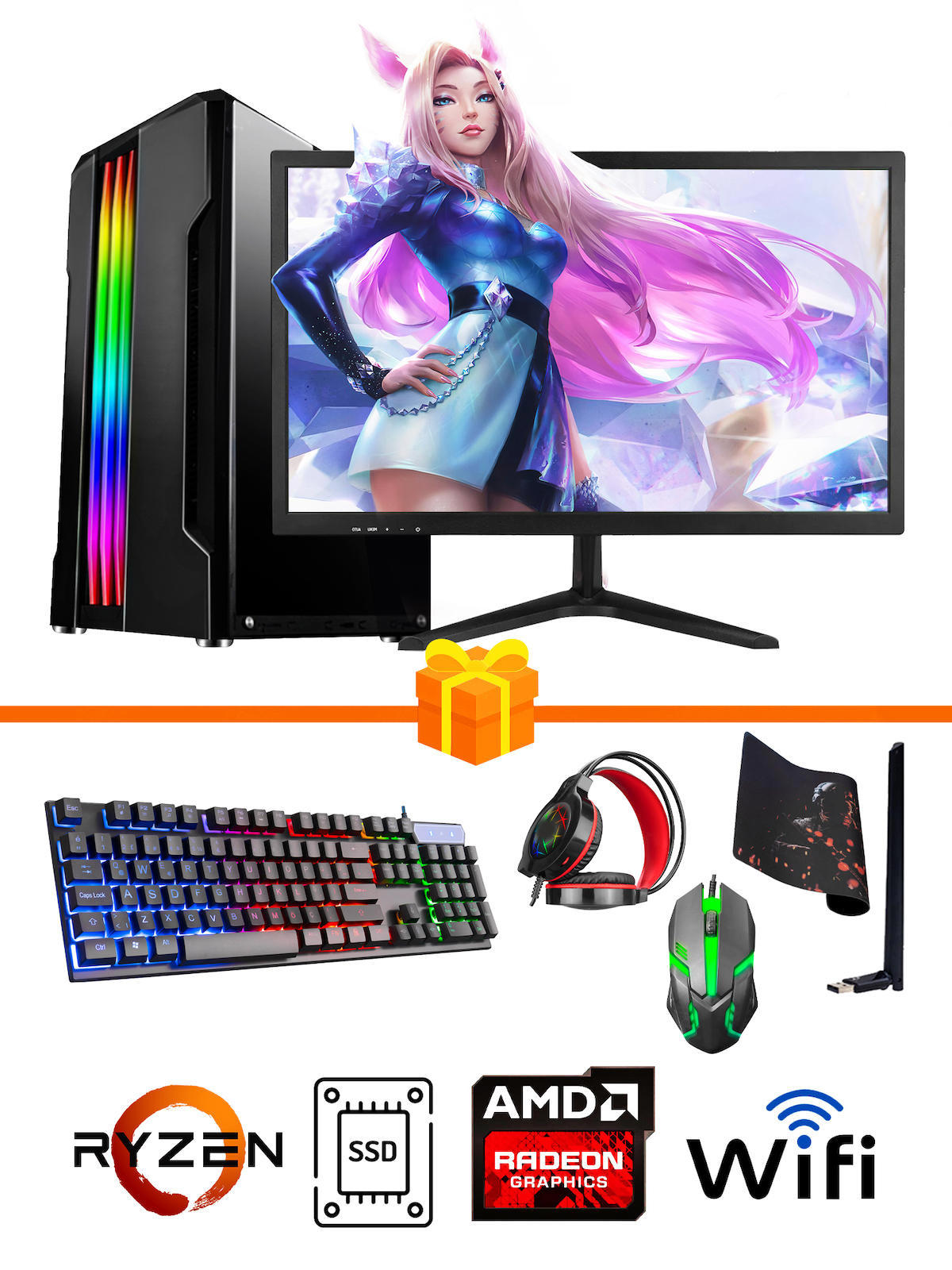 Ramtech Gaming RG505-057 Harici Radeon RX 550 Ekran Kartlı AMD Ryzen 5500 32 GB DDR4 512 GB SSD 21.5 inç FULL HD FreeDos Masaüstü Oyuncu Bilgisayarı