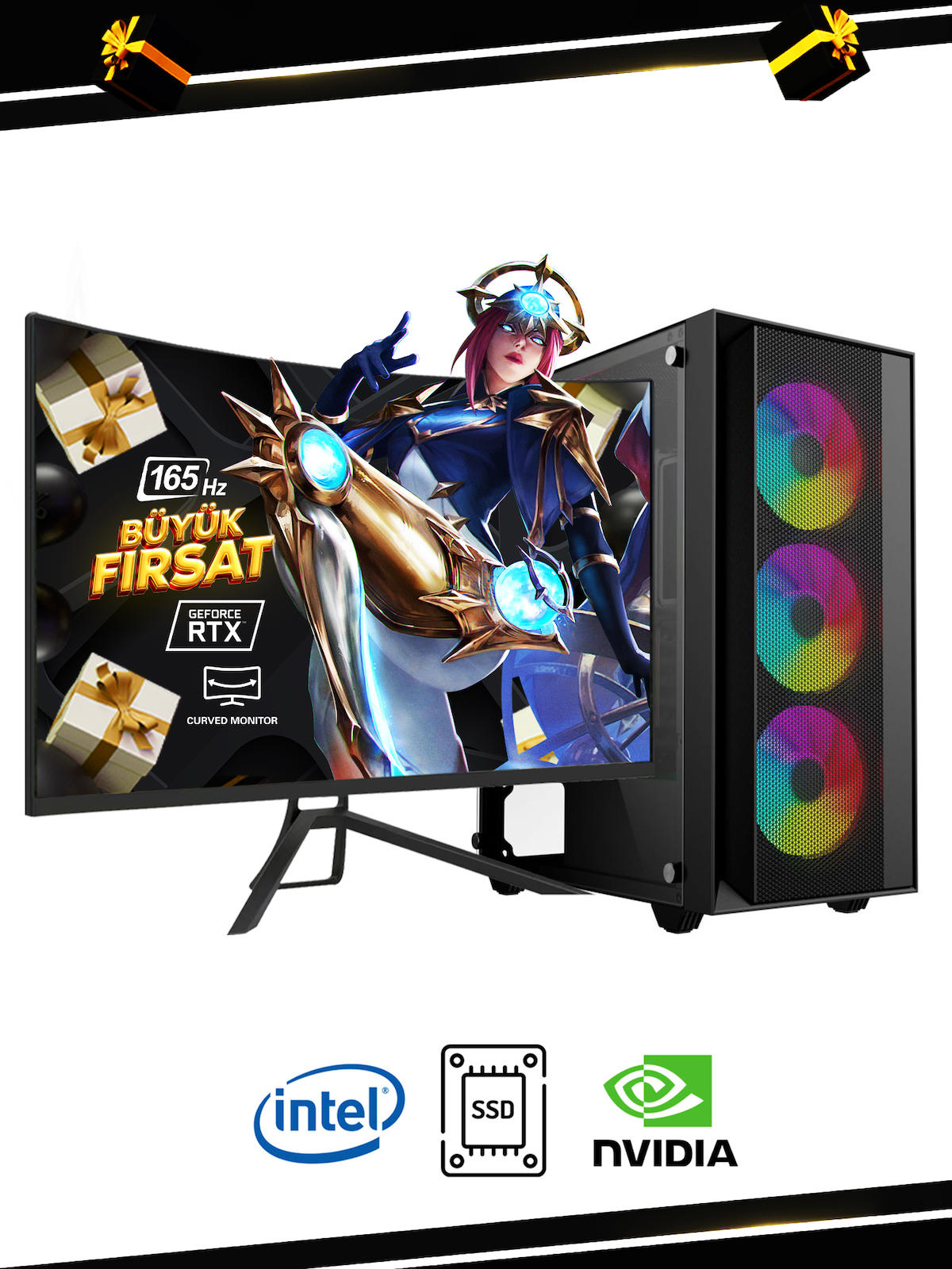 Ramtech BFX20 Harici GeForce RTX 4060 Ekran Kartlı Intel Core i7-10700F 32 GB DDR4 1 TB SSD 24 inç FULL HD FreeDos Masaüstü Oyuncu Bilgisayarı
