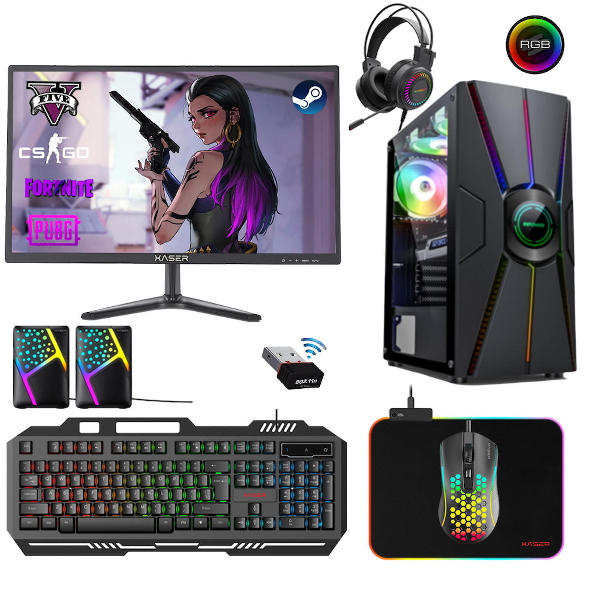 Xaser Xsr257 Harici Radeon RX 550 Ekran Kartlı Intel Core i7 4770 16 GB DDR3 256 GB SSD 21.5 inç FULL HD FreeDos Masaüstü Oyuncu Bilgisayarı