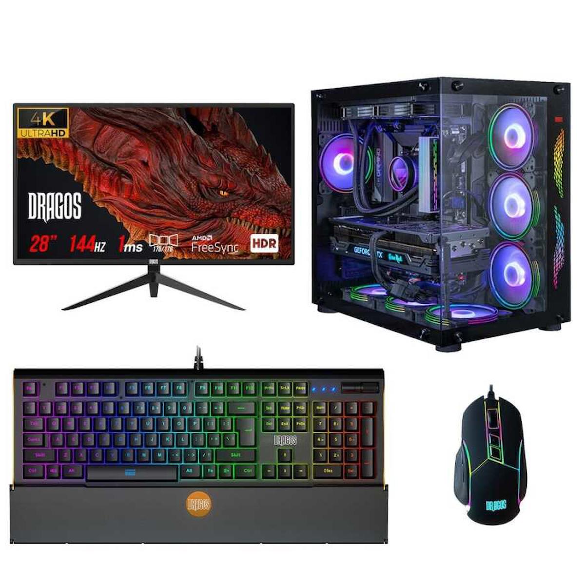Dragos DRx2205 Harici GeForce RTX 3060 Ti Ekran Kartlı AMD Ryzen 5700X 32 GB DDR4 512 GB SSD 28 inç FULL HD (4K) FreeDos Masaüstü Oyuncu Bilgisayarı