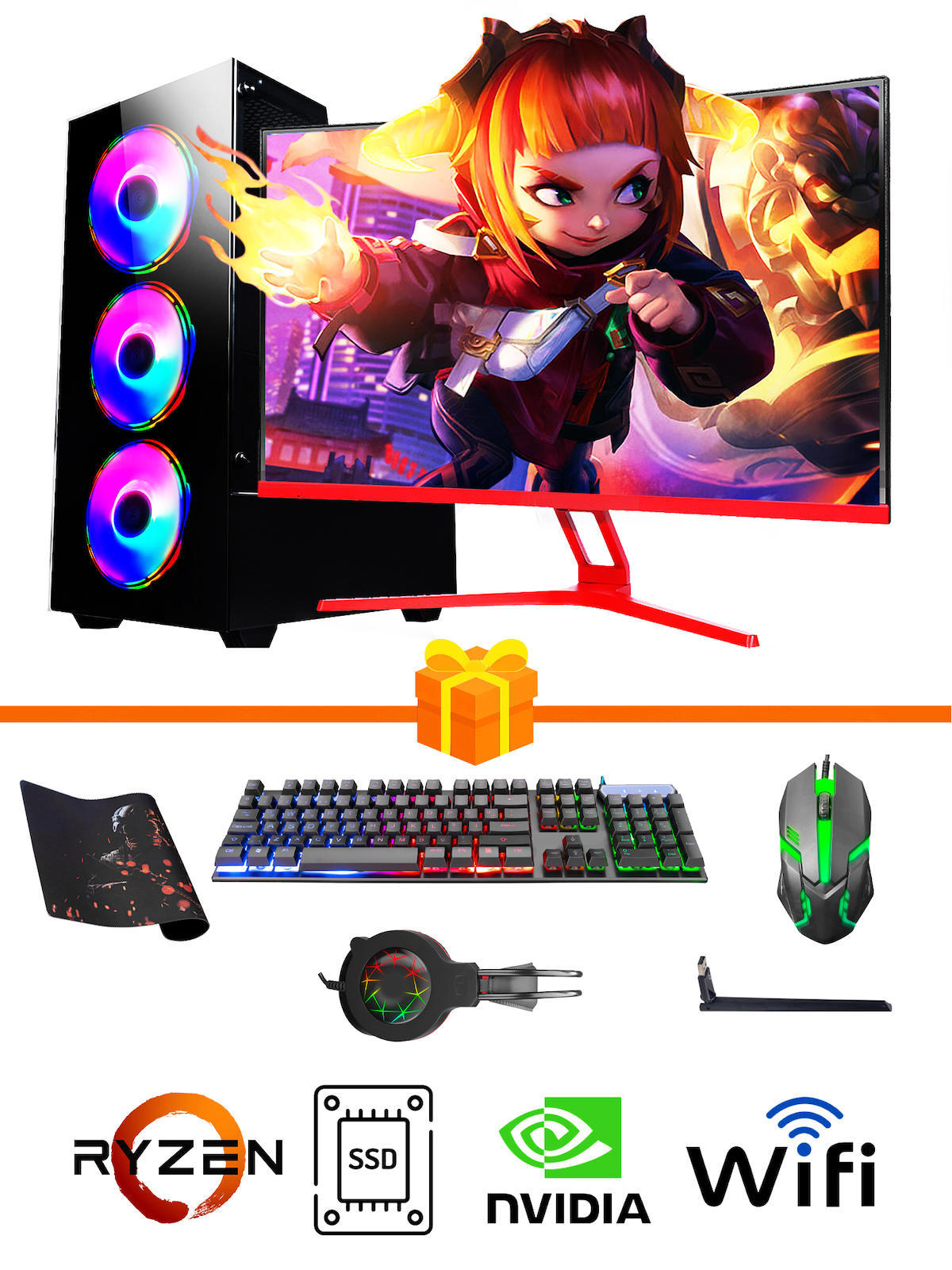 Ramtech Gaming RG505-0154 Harici GeForce GTX 1650 Ekran Kartlı AMD Ryzen 5500 16 GB DDR4 256 GB SSD 27 inç FULL HD FreeDos Masaüstü Oyuncu Bilgisayarı