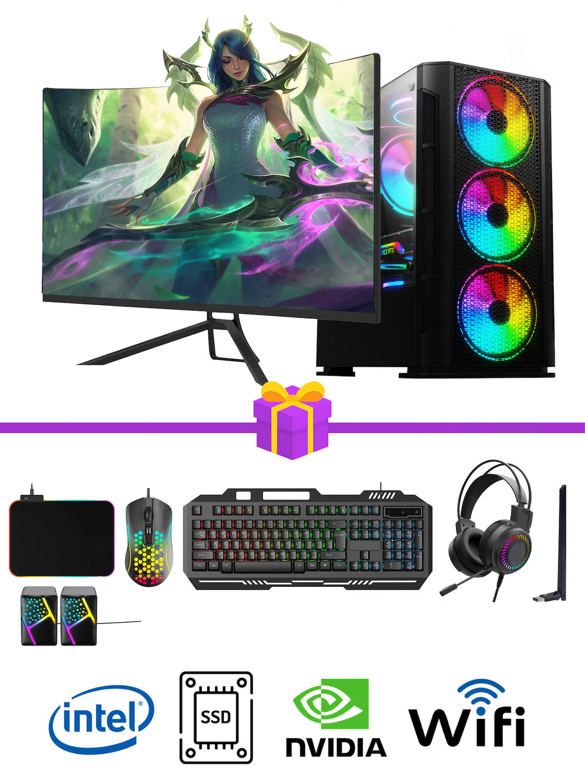 Ramtech Rmt60 Harici GeForce GTX 1650 Ekran Kartlı Intel Core i5 10400F 32 GB DDR4 256 GB SSD 24 inç FULL HD FreeDos Masaüstü Oyuncu Bilgisayarı