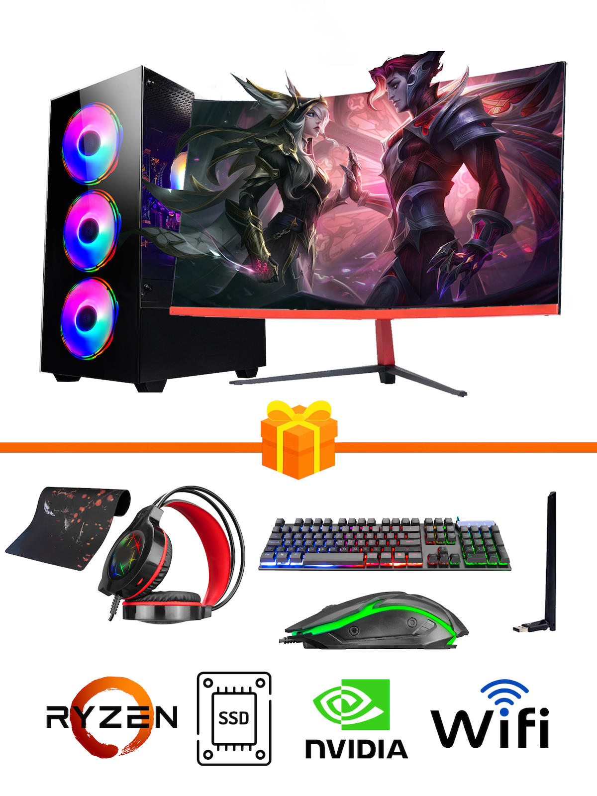 Ramtech RG186 Harici GeForce RTX 3050 Ekran Kartlı AMD Ryzen 5600G 16 GB DDR4 256 GB SSD 23.6 inç FULL HD FreeDos Masaüstü Oyuncu Bilgisayarı