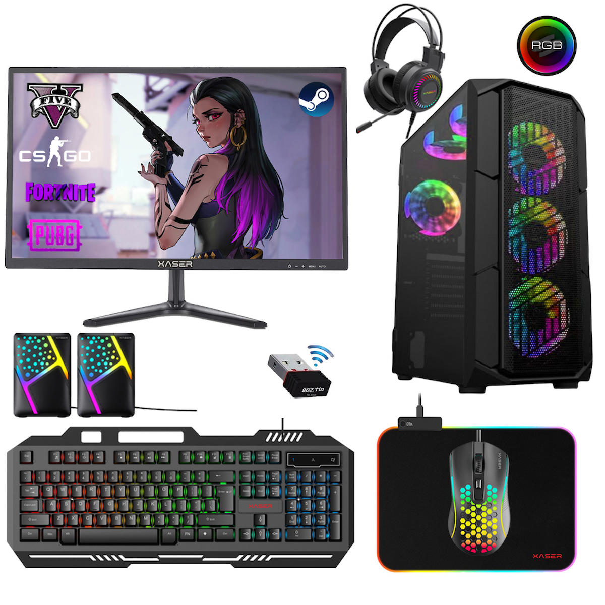 Xaser Xsr268 Harici Radeon RX 550 Ekran Kartlı Intel Core i7 6700 16 GB DDR4 256 GB SSD 21.5 inç FULL HD FreeDos Masaüstü Oyuncu Bilgisayarı