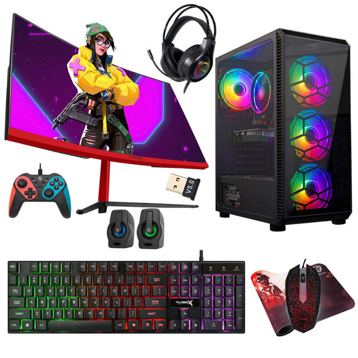 Turbox Tx4100 Harici GeForce GT 740 Ekran Kartlı Intel Core i5 3470 16 GB DDR3 1 TB SSD 23.6 inç FULL HD FreeDos Masaüstü Oyuncu Bilgisayarı