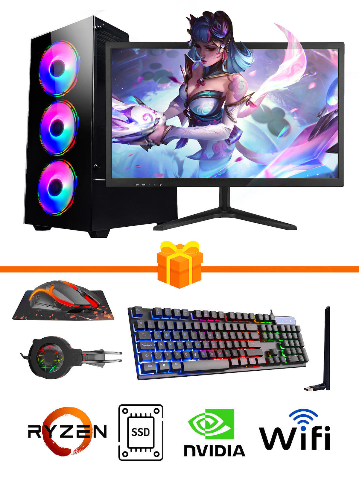 Ramtech Gaming RG505-0134 Harici GeForce GTX 1650 Ekran Kartlı AMD Ryzen 5500 16 GB DDR4 256 GB SSD 21.5 inç FULL HD FreeDos Masaüstü Oyuncu Bilgisayarı