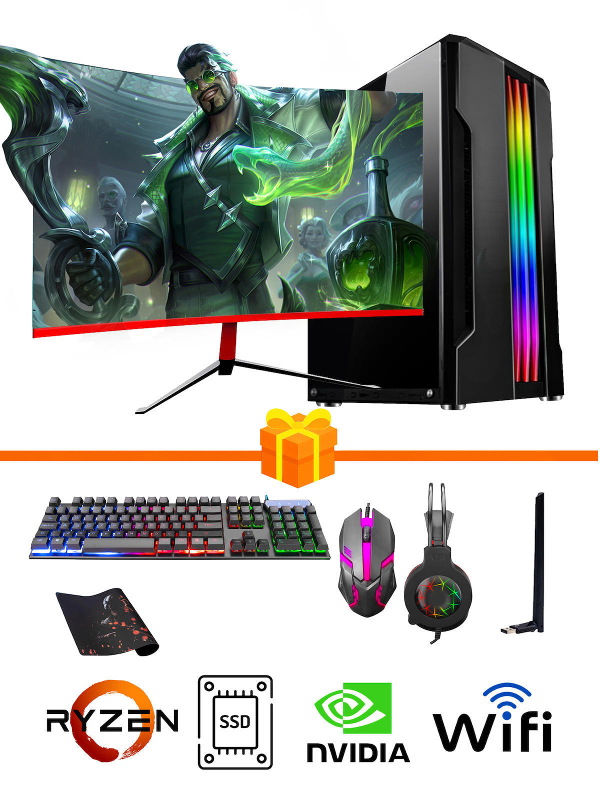 Ramtech Gaming RG505-021 Harici GeForce GT 740 Ekran Kartlı AMD Ryzen 5500 16 GB DDR4 256 GB SSD 23.6 inç FULL HD FreeDos Masaüstü Oyuncu Bilgisayarı