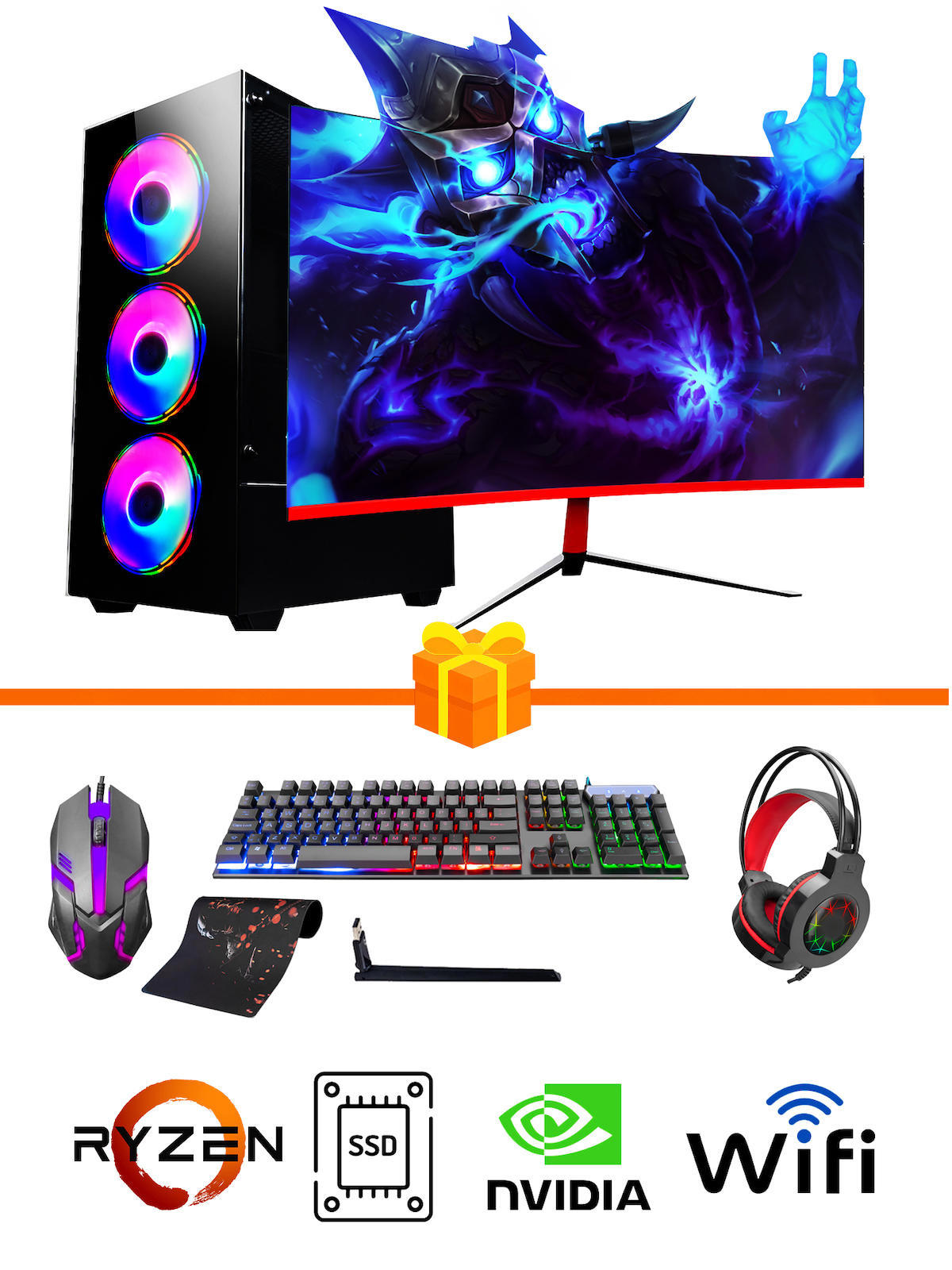 Ramtech Gaming RG505-0145 Harici GeForce GTX 1650 Ekran Kartlı AMD Ryzen 5500 16 GB DDR4 512 GB SSD 23.6 inç FULL HD FreeDos Masaüstü Oyuncu Bilgisayarı