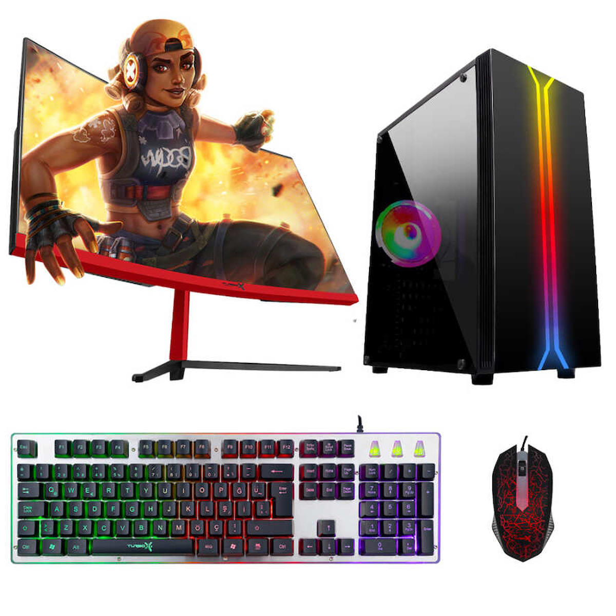 Turbox Tx4381 Harici Radeon RX 560 Ekran Kartlı Intel Core i5 3470 16 GB DDR3 512 GB SSD 23.6 inç FULL HD FreeDos Masaüstü Oyuncu Bilgisayarı