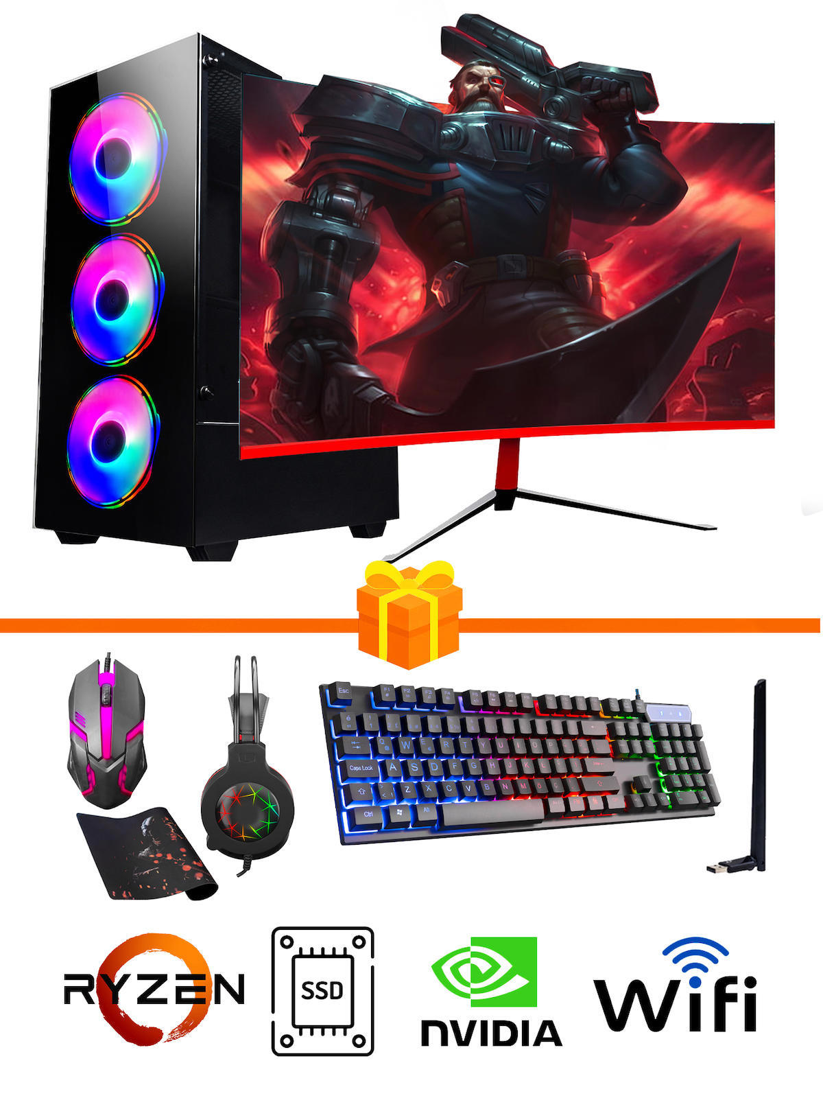 Ramtech Gaming RG505-025 Harici GeForce GT 740 Ekran Kartlı AMD Ryzen 5500 16 GB DDR4 512 GB SSD 23.6 inç FULL HD FreeDos Masaüstü Oyuncu Bilgisayarı