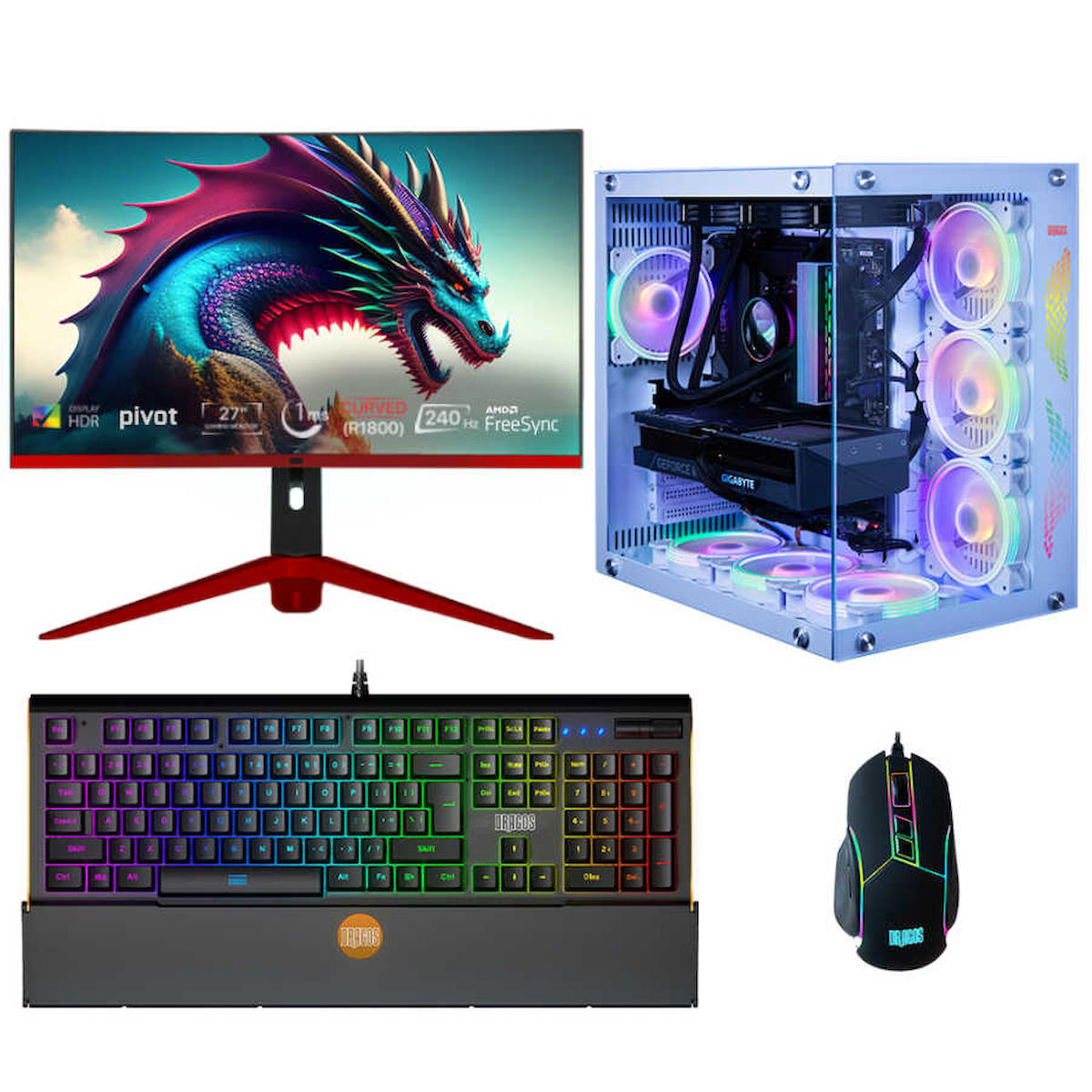 Dragos DRx3452 Harici GeForce RTX 3060 Ti Ekran Kartlı Intel Core i5 13600KF 16 GB DDR4 1 TB SSD 27 inç FULL HD FreeDos Masaüstü Oyuncu Bilgisayarı