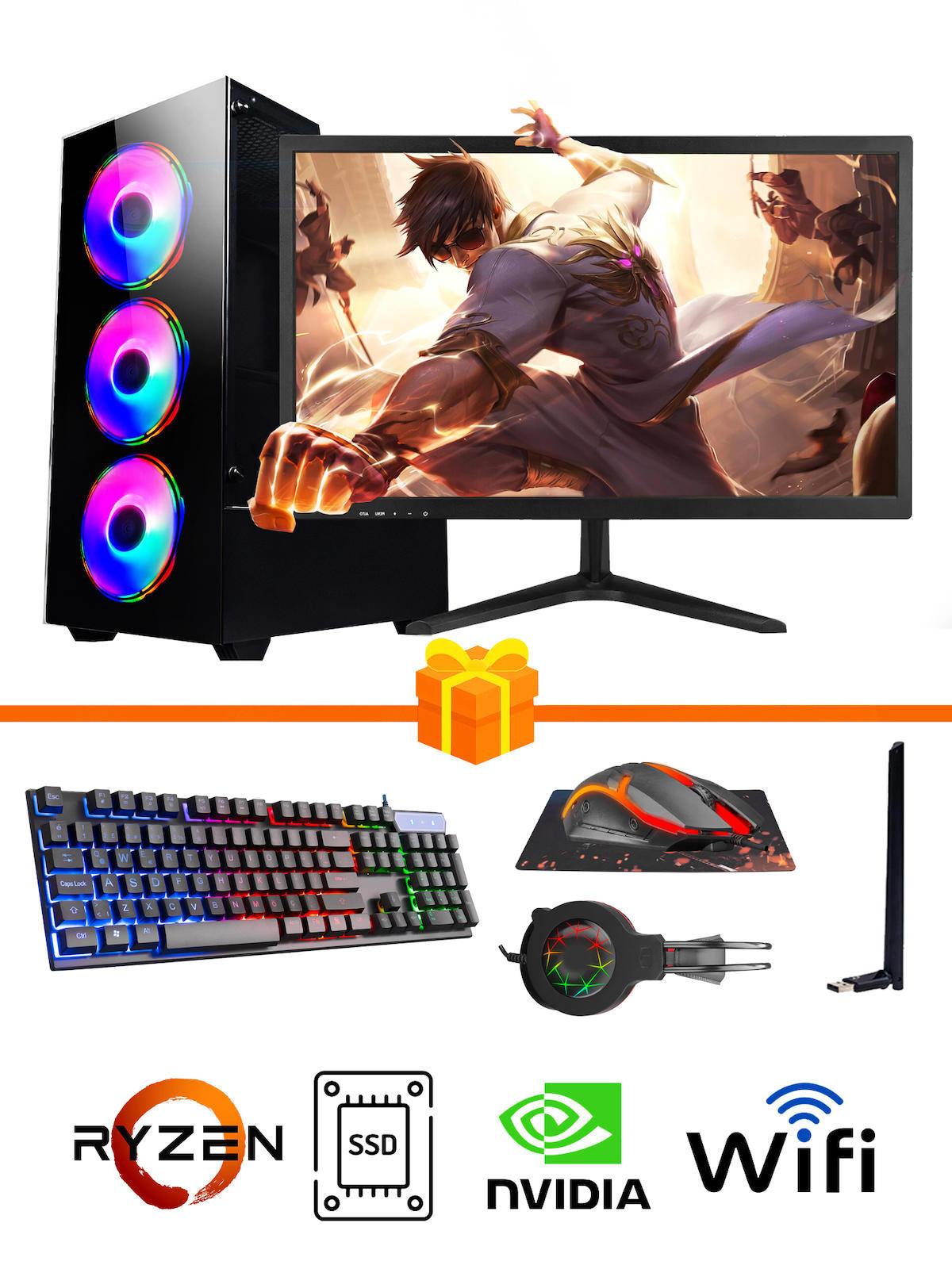 Ramtech Gaming RG505-093 Harici GeForce GTX 1050 Ti Ekran Kartlı AMD Ryzen 5500 16 GB DDR4 128 GB SSD 21.5 inç FULL HD FreeDos Masaüstü Oyuncu Bilgisayarı