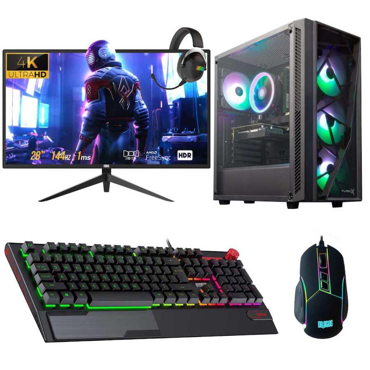 Dragos DRx2373 Harici GeForce RTX 3060 Ti Ekran Kartlı AMD Ryzen 5700X 16 GB DDR4 512 GB SSD 28 inç FULL HD (4K) FreeDos Masaüstü Oyuncu Bilgisayarı