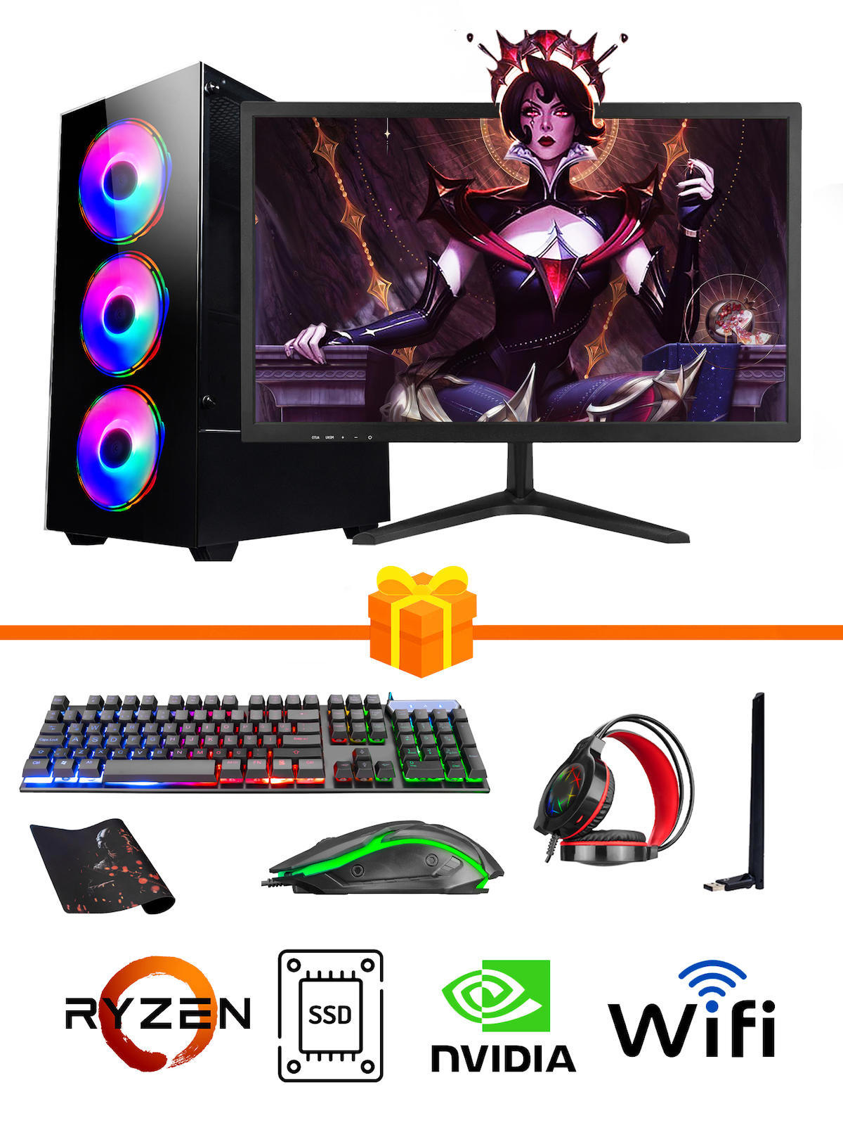 Ramtech Gaming RG505-098 Harici GeForce GTX 1050 Ti Ekran Kartlı AMD Ryzen 5500 32 GB DDR4 128 GB SSD 21.5 inç FULL HD FreeDos Masaüstü Oyuncu Bilgisayarı