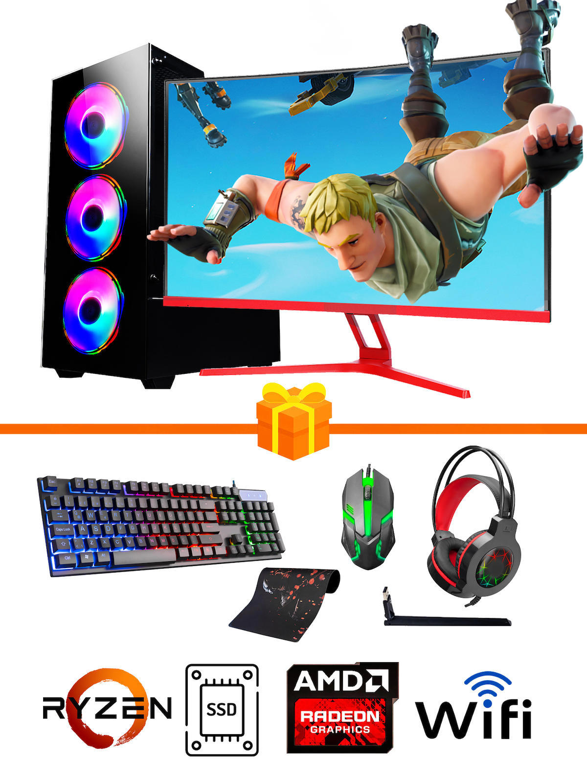 Ramtech Gaming RG505-073 Harici Radeon RX 550 Ekran Kartlı AMD Ryzen 5500 16 GB DDR4 128 GB SSD 27 inç FULL HD FreeDos Masaüstü Oyuncu Bilgisayarı