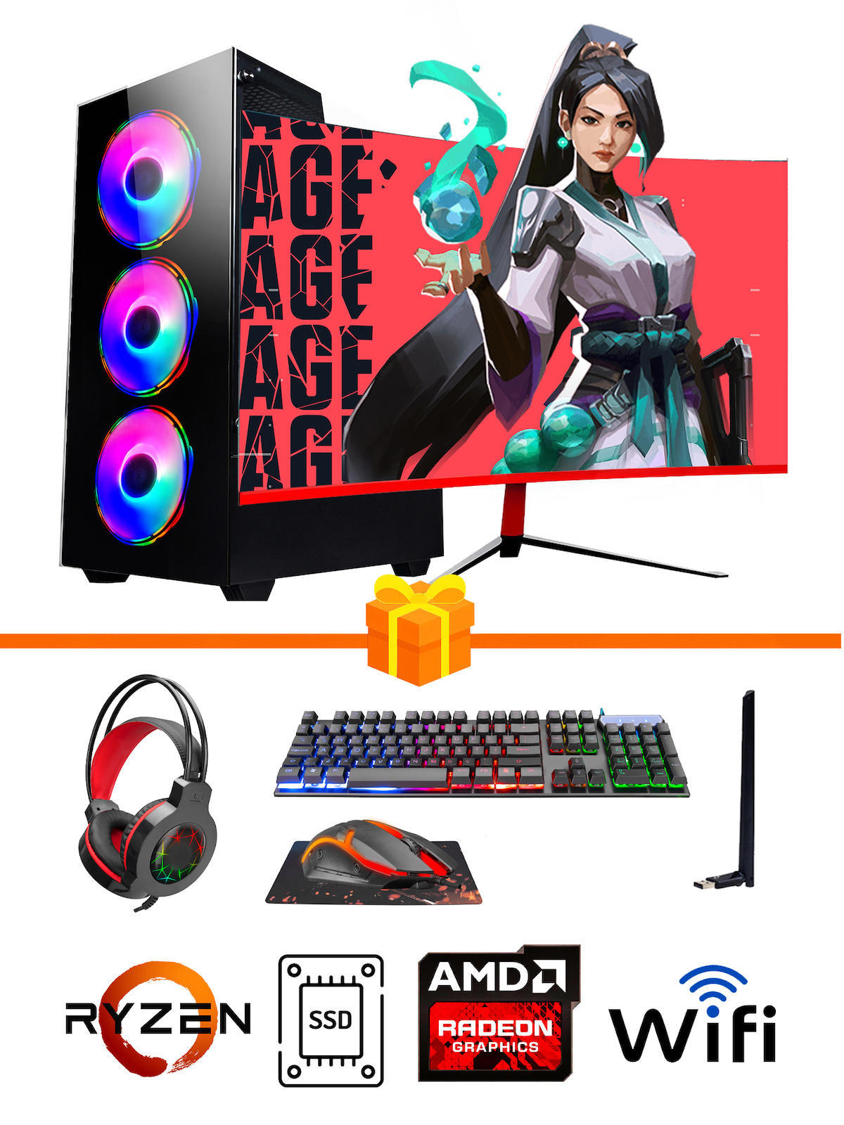 Ramtech Gaming RG505-070 Harici Radeon RX 550 Ekran Kartlı AMD Ryzen 5500 32 GB DDR4 512 GB SSD 23.6 inç FULL HD FreeDos Masaüstü Oyuncu Bilgisayarı