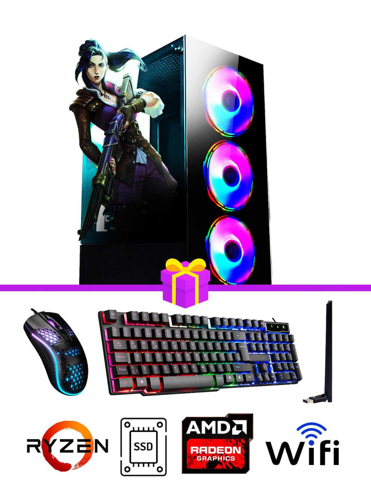 Ramtech Full Force FF449 Harici Radeon RX 580 Ekran Kartlı AMD Ryzen 3600 32 GB DDR4 256 GB SSD FreeDos Masaüstü Oyuncu Bilgisayarı