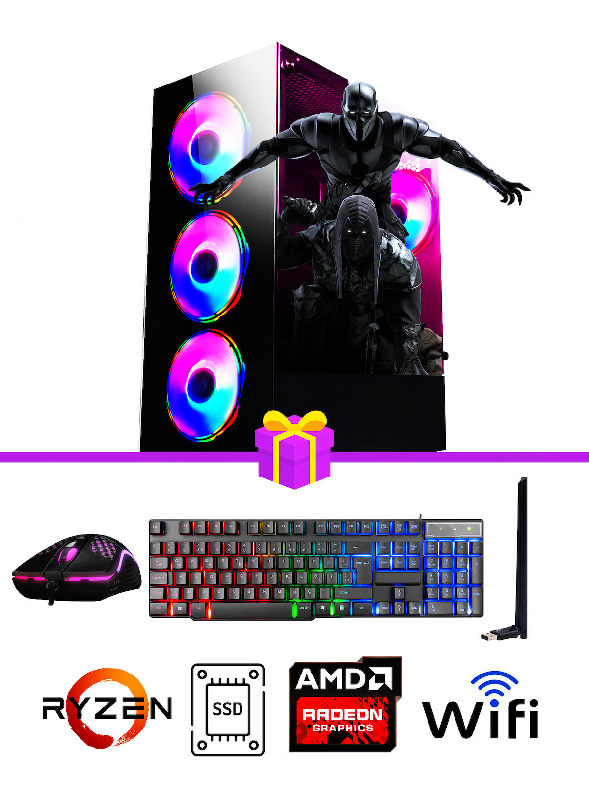 Ramtech Full Force FF465 Harici Radeon RX 580 Ekran Kartlı AMD Ryzen 5500 16 GB DDR4 256 GB SSD FreeDos Masaüstü Oyuncu Bilgisayarı