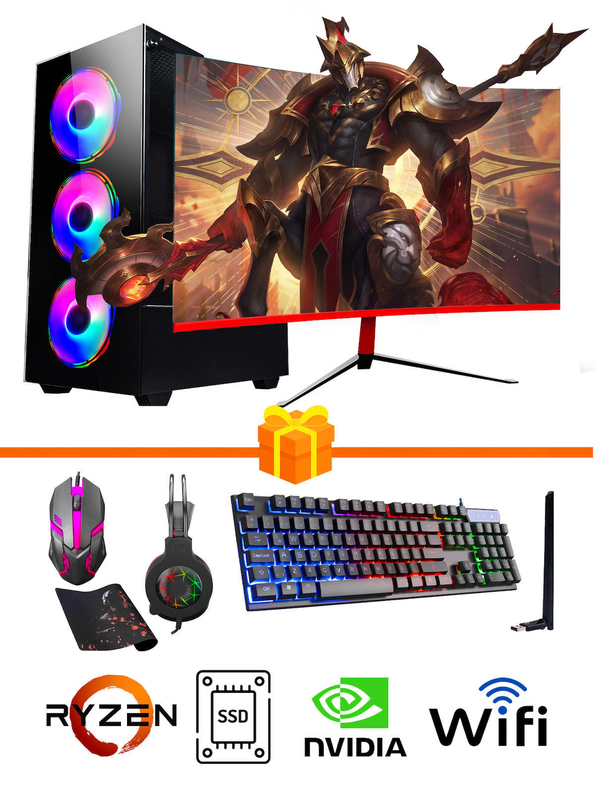 Ramtech Gaming RG505-028 Harici GeForce GT 740 Ekran Kartlı AMD Ryzen 5500 32 GB DDR4 128 GB SSD 23.6 inç FULL HD FreeDos Masaüstü Oyuncu Bilgisayarı