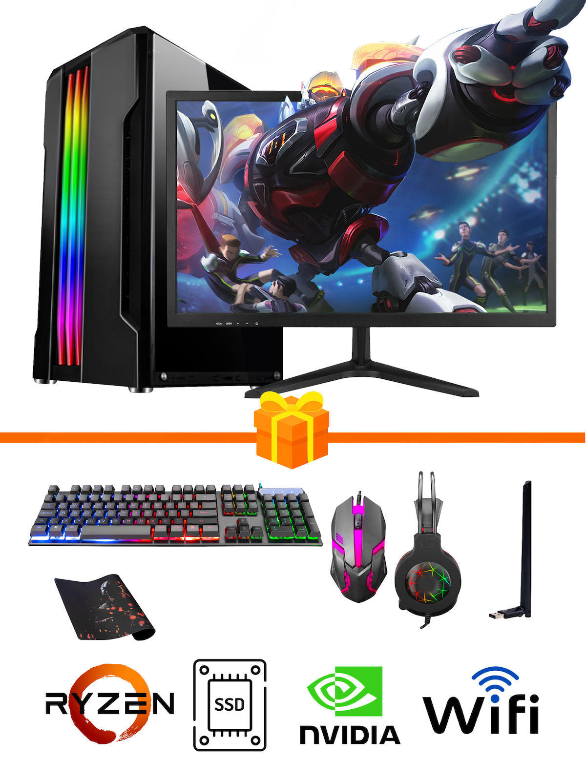 Ramtech Gaming RG505-016 Harici GeForce GT 740 Ekran Kartlı AMD Ryzen 5500 32 GB DDR4 256 GB SSD 21 inç FULL HD FreeDos Masaüstü Oyuncu Bilgisayarı