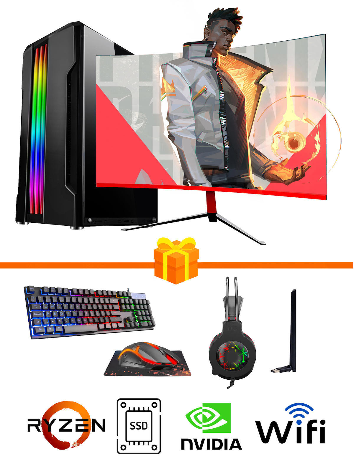 Ramtech Gaming RG505-0102 Harici GeForce GTX 1050 Ti Ekran Kartlı AMD Ryzen 5500 16 GB DDR4 512 GB SSD 23.6 inç FULL HD FreeDos Masaüstü Oyuncu Bilgisayarı