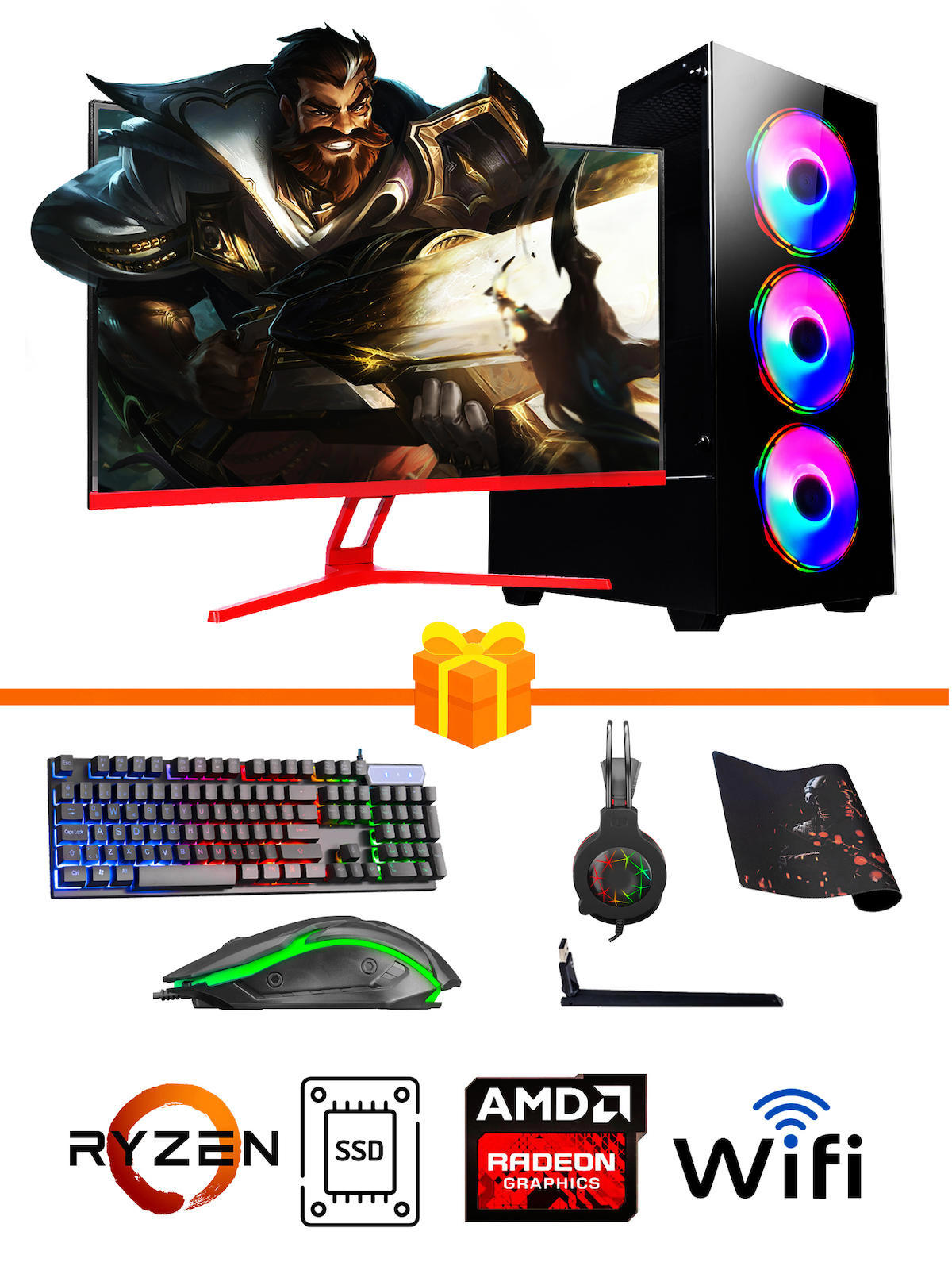 Ramtech Gaming RG505-079 Harici Radeon RX 550 Ekran Kartlı AMD Ryzen 5500 32 GB DDR4 128 GB SSD 27 inç FULL HD FreeDos Masaüstü Oyuncu Bilgisayarı