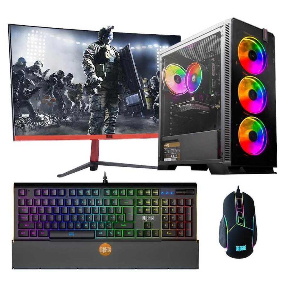 Dragos DRx944 Harici GeForce GTX 1050 Ti Ekran Kartlı Intel Core i5 11400F 8 GB DDR4 256 GB SSD 23.6 inç FULL HD FreeDos Masaüstü Oyuncu Bilgisayarı