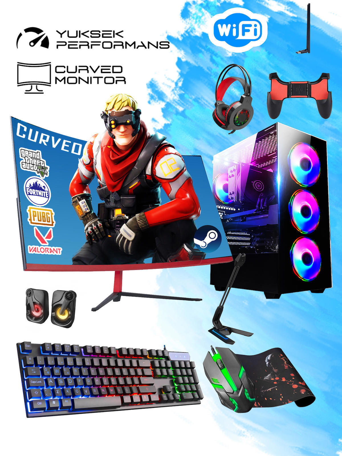 Ramtech RS60 Harici GeForce GT 730 Ekran Kartlı Intel Core i5 3470 16 GB DDR3 256 GB SSD 23.8 inç FULL HD FreeDos Masaüstü Oyuncu Bilgisayarı