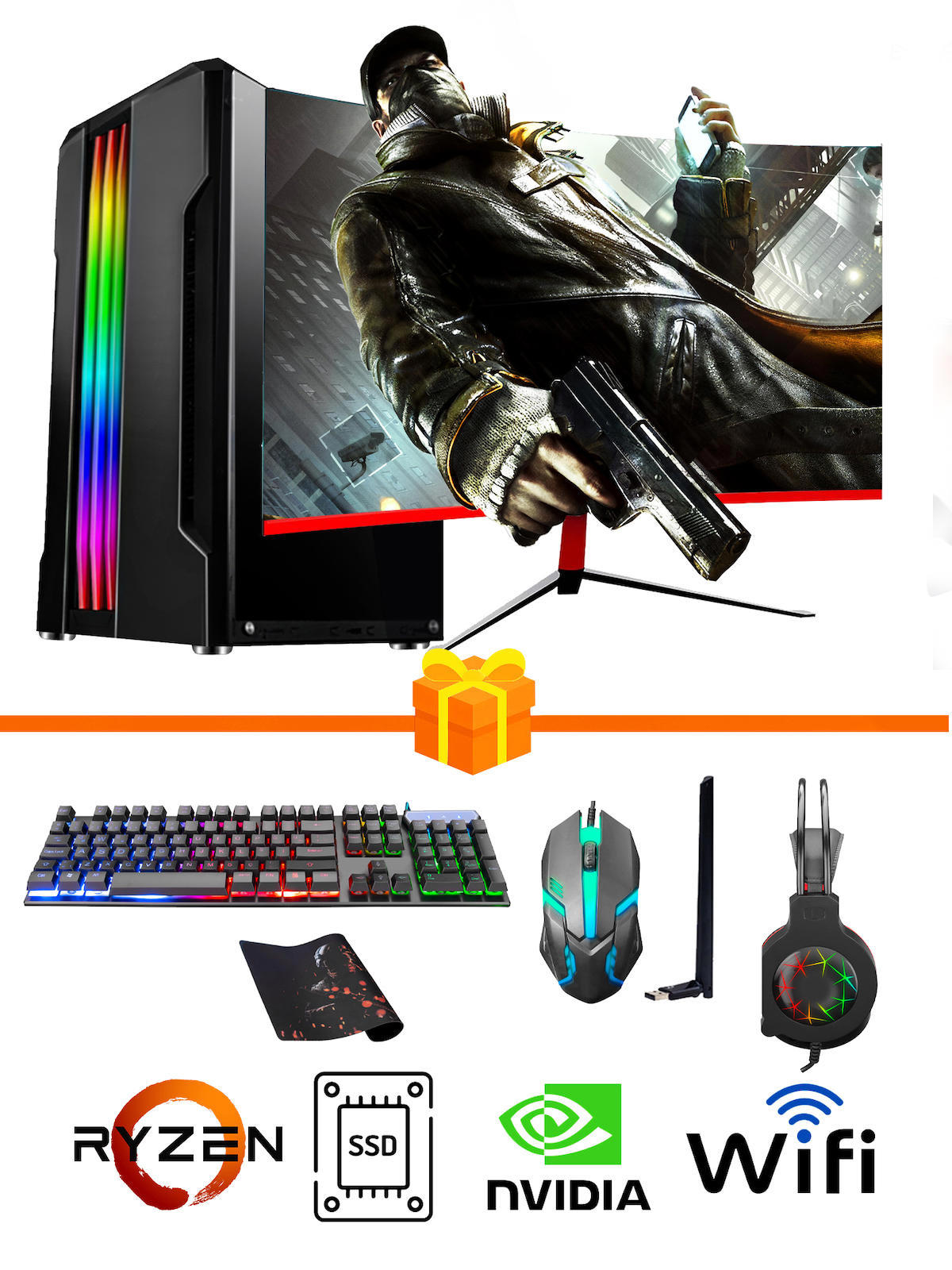 Ramtech Gaming RG505-0103 Harici GeForce GTX 1050 Ti Ekran Kartlı AMD Ryzen 5500 16 GB DDR4 128 GB SSD 23.6 inç FULL HD FreeDos Masaüstü Oyuncu Bilgisayarı
