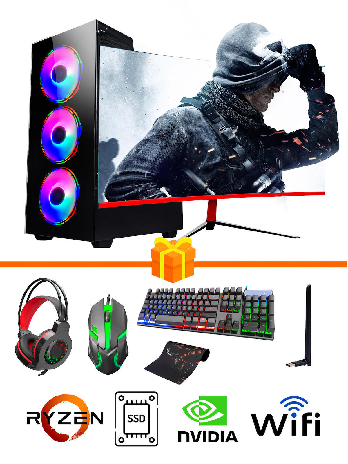 Ramtech Gaming RG505-0104 Harici GeForce GTX 1050 Ti Ekran Kartlı AMD Ryzen 5500 16 GB DDR4 256 GB SSD 23.6 inç FULL HD FreeDos Masaüstü Oyuncu Bilgisayarı