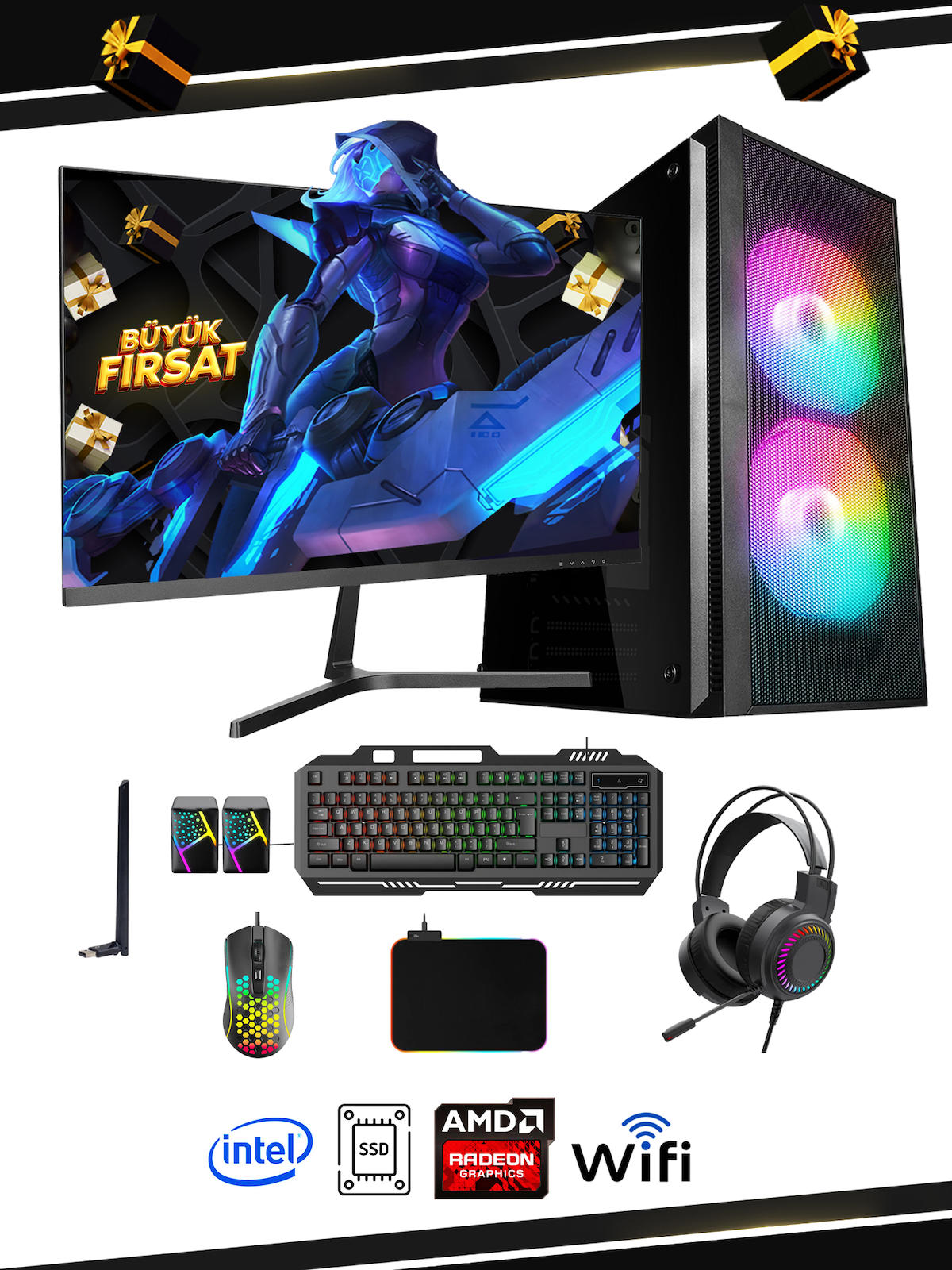 Ramtech Mt650 Harici Radeon R7 240 Ekran Kartlı Intel Core i5 661 8 GB DDR3 240 GB SSD FULL HD FreeDos Masaüstü Oyuncu Bilgisayarı