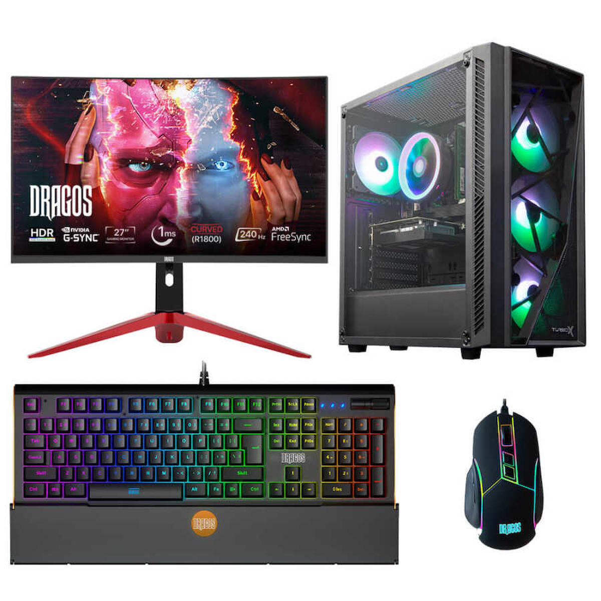 Dragos DRx3756 Harici GeForce RTX 3060 Ti Ekran Kartlı Intel Core i5 13400F 16 GB DDR4 512 GB SSD 27 inç FULL HD FreeDos Masaüstü Oyuncu Bilgisayarı