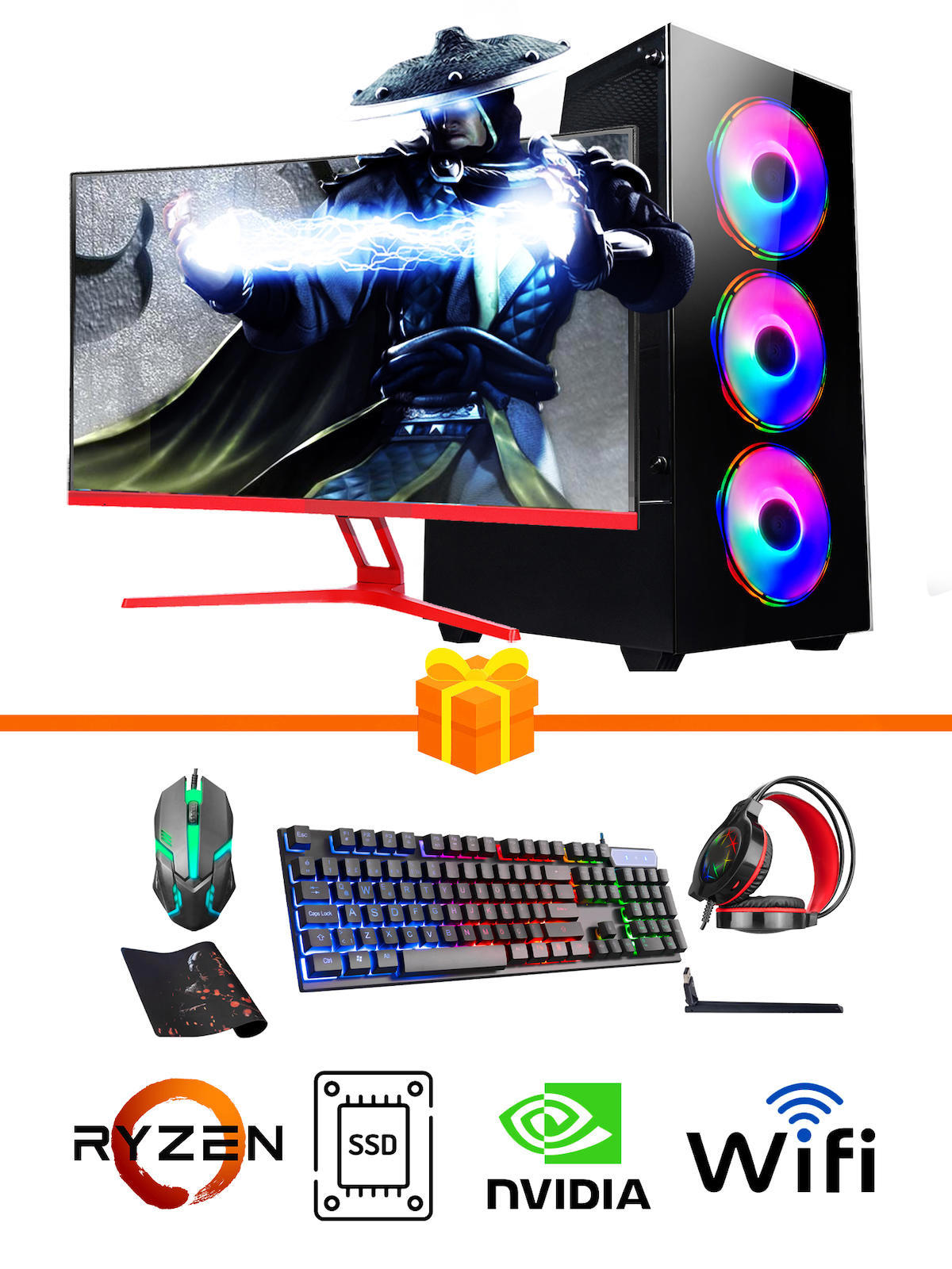 Ramtech Gaming RG505-040 Harici GeForce GT 740 Ekran Kartlı AMD Ryzen 5500 32 GB DDR4 512 GB SSD 27 inç FULL HD FreeDos Masaüstü Oyuncu Bilgisayarı