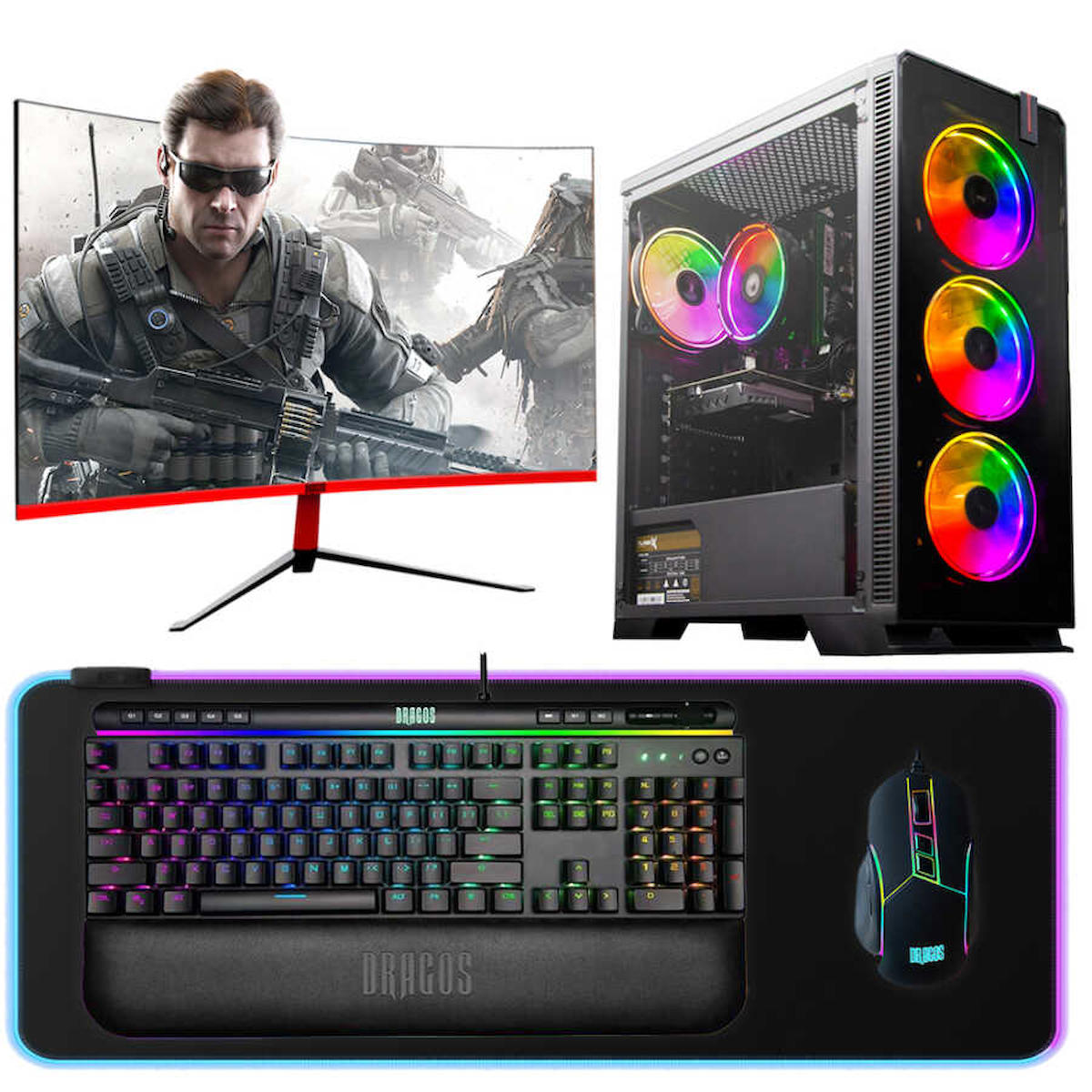 Dragos DRx4555 Harici GeForce GTX 1660 Ekran Kartlı Intel Core i5 10400F 16 GB DDR4 512 GB SSD 27 inç FULL HD FreeDos Masaüstü Oyuncu Bilgisayarı