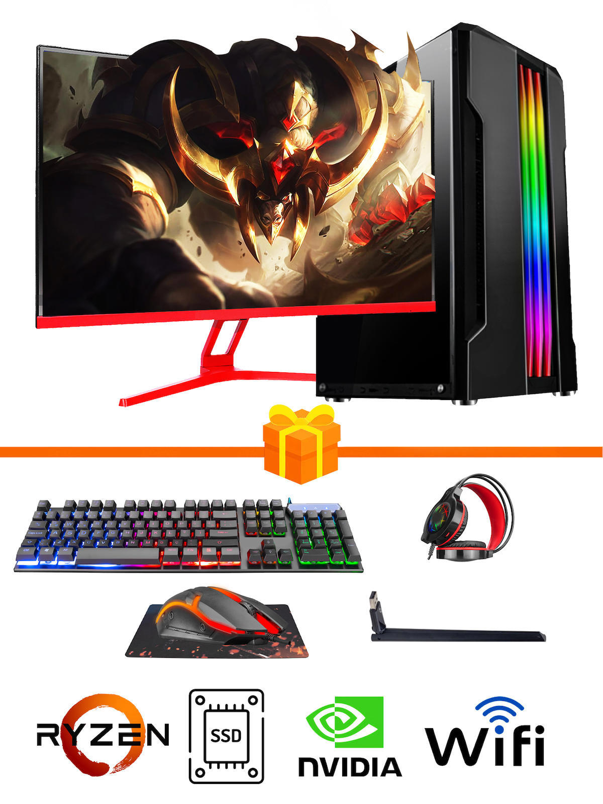 Ramtech Gaming RG505-0111 Harici GeForce GTX 1050 Ti Ekran Kartlı AMD Ryzen 5500 16 GB DDR4 256 GB SSD 27 inç FULL HD FreeDos Masaüstü Oyuncu Bilgisayarı