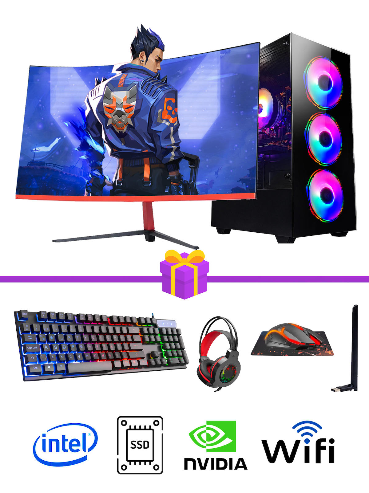 Ramtech Full Force FF541 Harici GeForce RTX 3050 Ekran Kartlı Intel Core i5 10400F 16 GB DDR4 256 GB SSD 23.6 inç FULL HD FreeDos Masaüstü Oyuncu Bilgisayarı