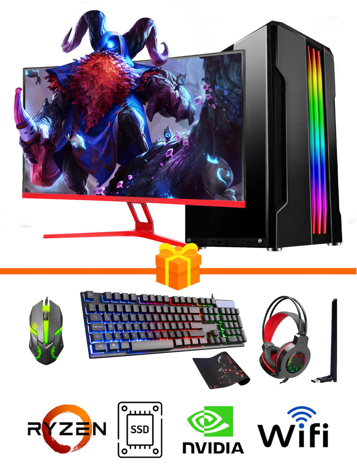 Ramtech Gaming RG505-032 Harici GeForce GT 740 Ekran Kartlı AMD Ryzen 5500 16 GB DDR4 512 GB SSD 27 inç FULL HD FreeDos Masaüstü Oyuncu Bilgisayarı