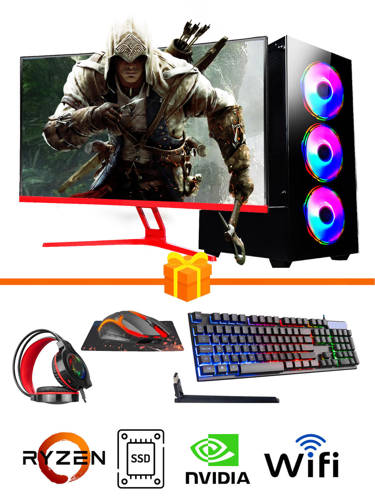 Ramtech Gaming RG505-0114 Harici GeForce GTX 1050 Ti Ekran Kartlı AMD Ryzen 5500 16 GB DDR4 256 GB SSD 27 inç FULL HD FreeDos Masaüstü Oyuncu Bilgisayarı
