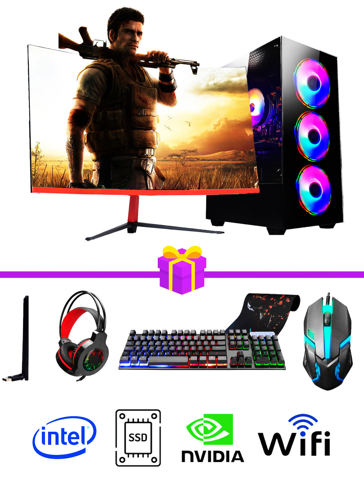 Ramtech Full Force FF537 Harici GeForce RTX 3050 Ekran Kartlı Intel Core i5 10400F 16 GB DDR4 512 GB SSD FULL HD FreeDos Masaüstü Oyuncu Bilgisayarı