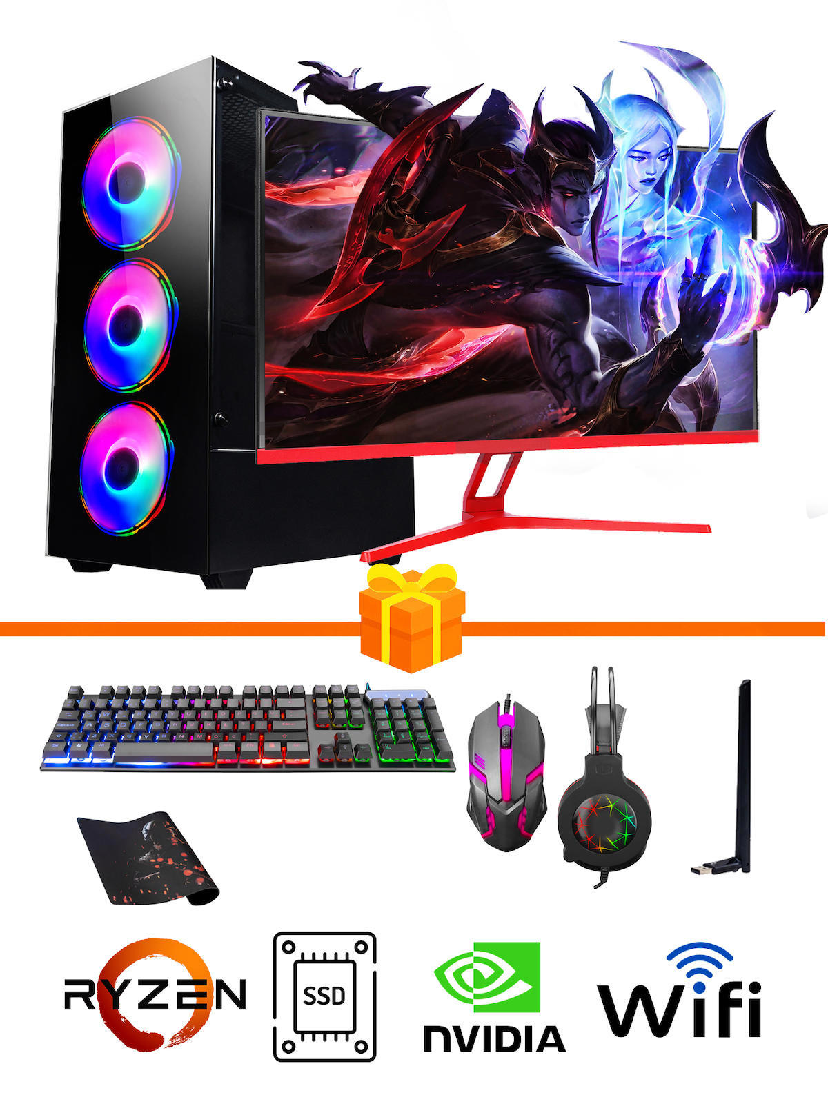 Ramtech Gaming RG505-034 Harici GeForce GT 740 Ekran Kartlı AMD Ryzen 5500 16 GB DDR4 256 GB SSD 27 inç FULL HD FreeDos Masaüstü Oyuncu Bilgisayarı