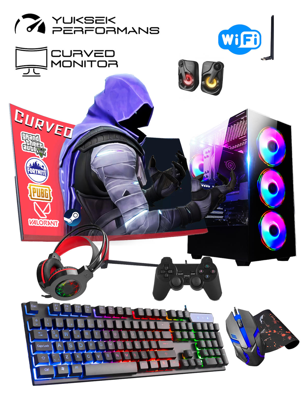 Esonic RK128 Harici GeForce GTX 1050 Ti Ekran Kartlı AMD Ryzen 3600 32 GB DDR4 256 GB SSD 27 inç FULL HD Windows 11 Pro Masaüstü Oyuncu Bilgisayarı