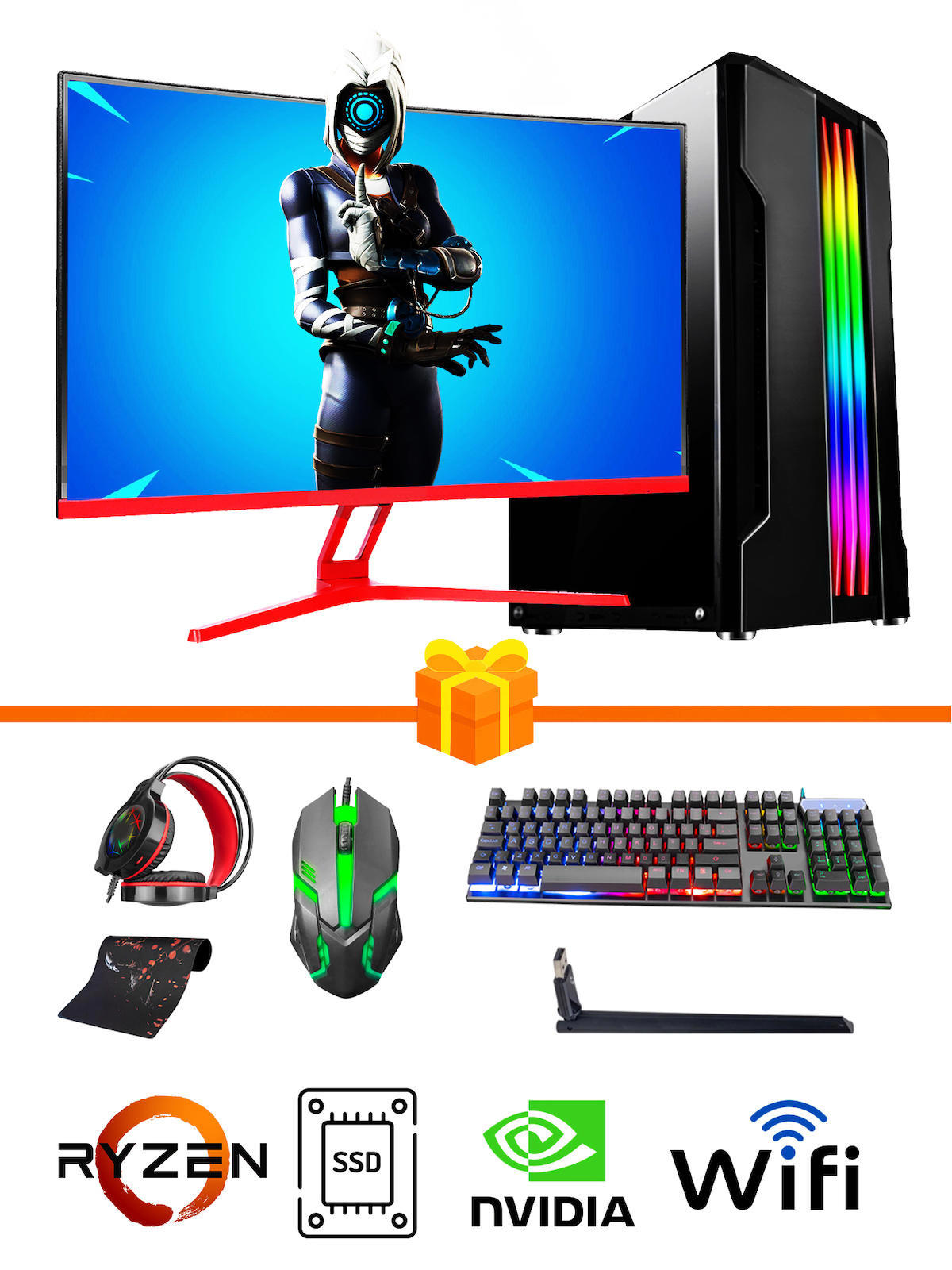 Ramtech Gaming RG505-0112 Harici GeForce GTX 1050 Ti Ekran Kartlı AMD Ryzen 5500 16 GB DDR4 512 GB SSD 27 inç FULL HD FreeDos Masaüstü Oyuncu Bilgisayarı