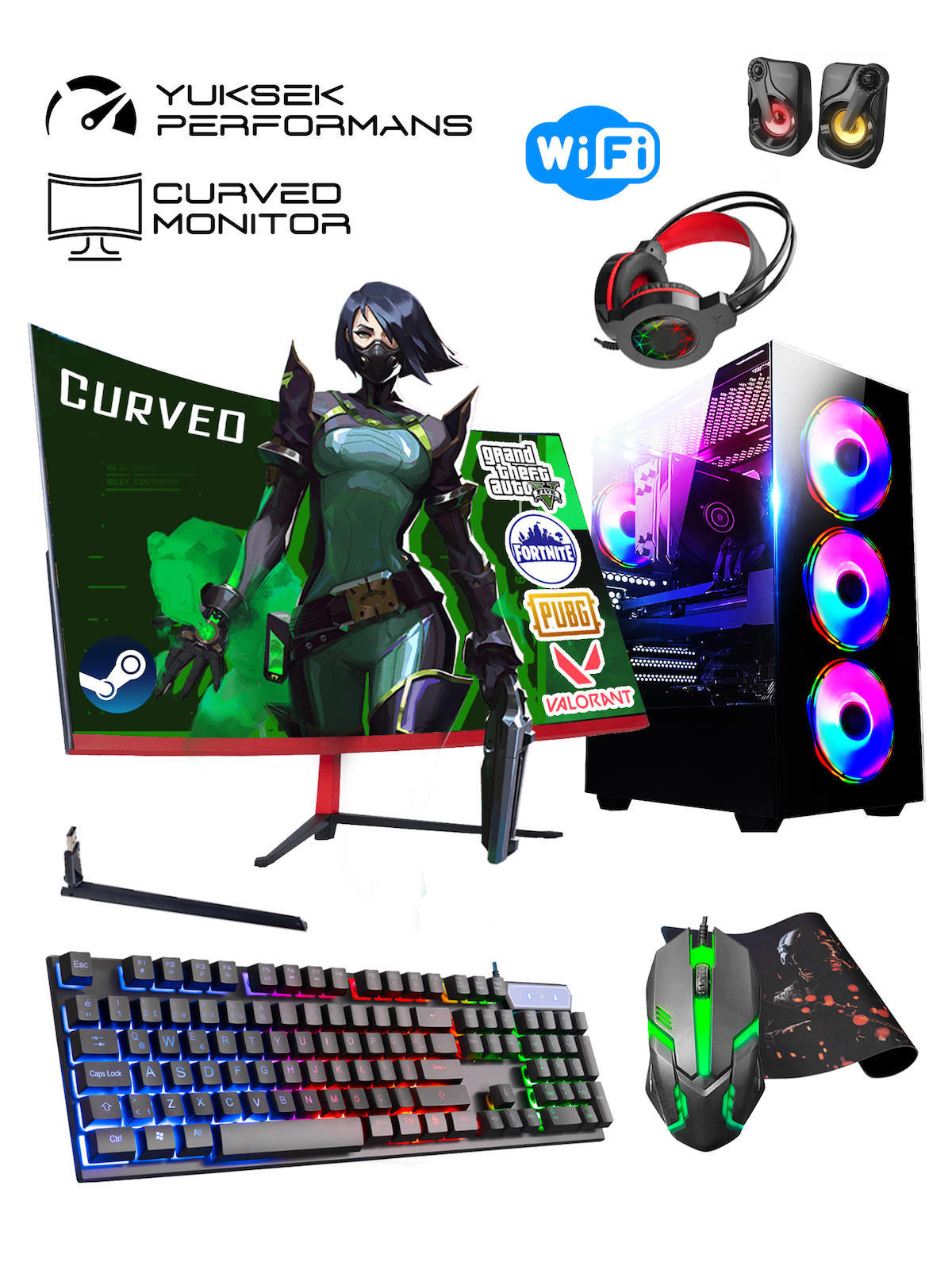 Ramtech RK119 Harici Radeon RX 550 Ekran Kartlı Intel Core i5 3470 16 GB DDR3 128 GB SSD 24 inç FULL HD FreeDos Masaüstü Oyuncu Bilgisayarı
