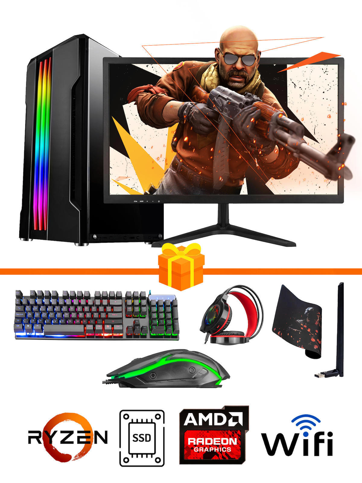 Ramtech Gaming RG505-056 Harici Radeon RX 550 Ekran Kartlı AMD Ryzen 5500 32 GB DDR4 256 GB SSD 21.5 inç FULL HD FreeDos Masaüstü Oyuncu Bilgisayarı