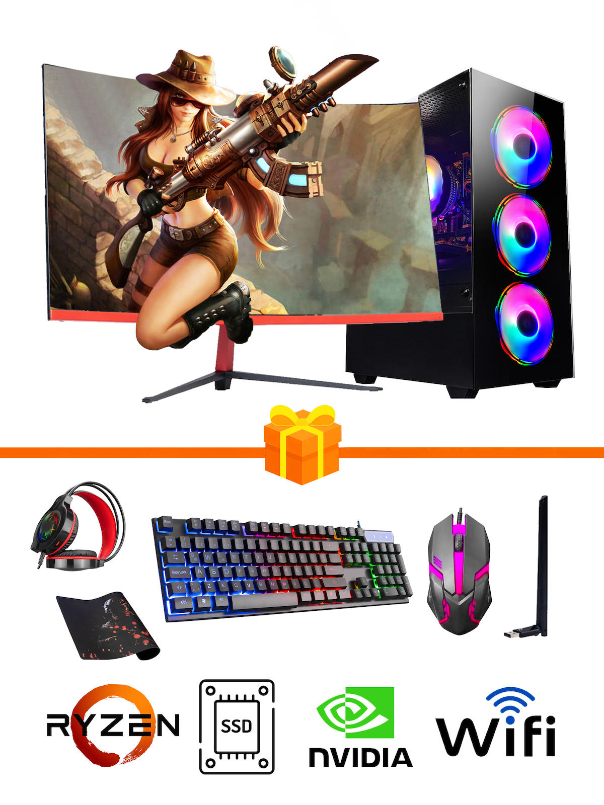 Ramtech RG183 Harici GeForce RTX 3050 Ekran Kartlı AMD Ryzen 5600G 16 GB DDR4 512 GB SSD 23.6 inç FULL HD FreeDos Masaüstü Oyuncu Bilgisayarı
